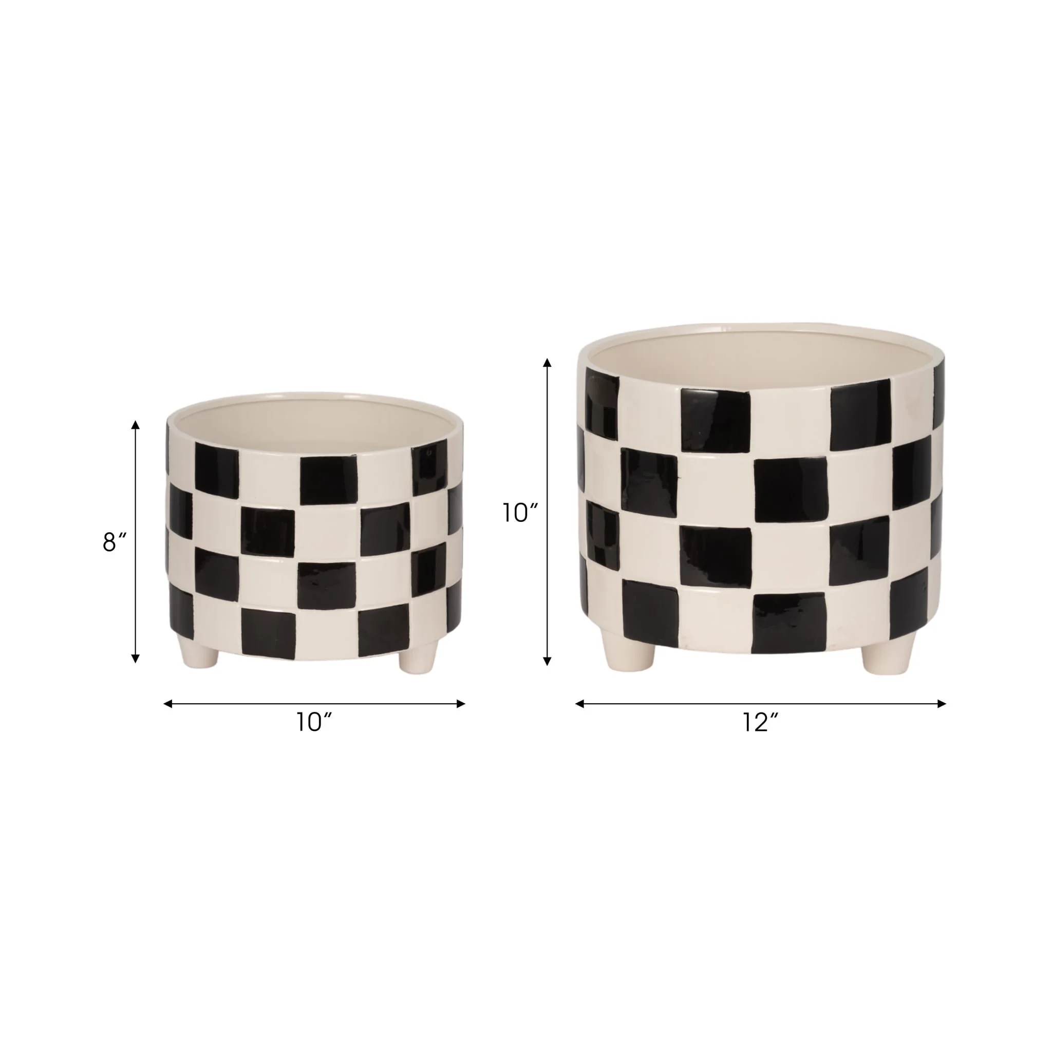 S/2 10/12" Checkerboard Planters, Black - Image 7