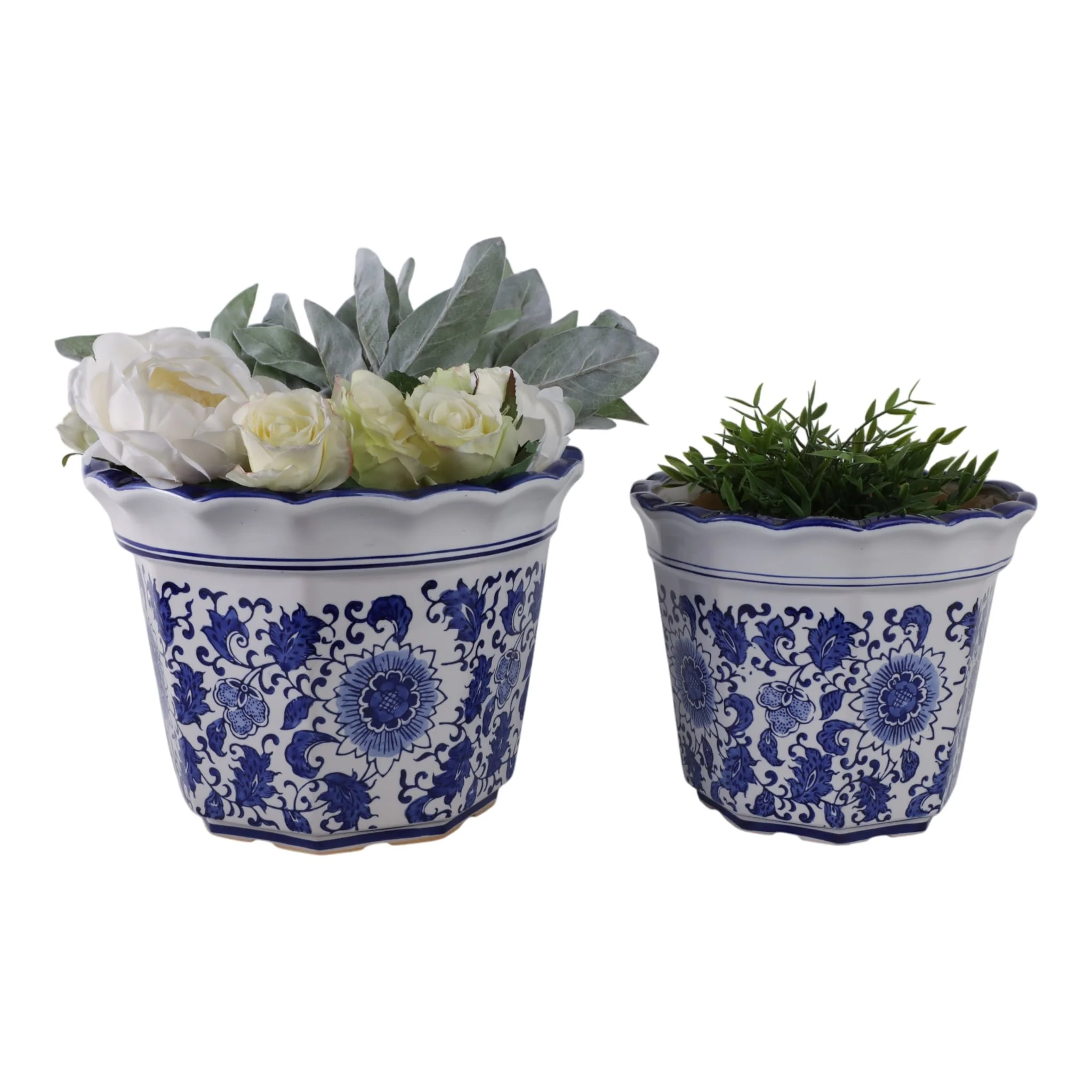 S/2 10/12" Chinoiserie Pot Planters, Blue/wht - Image 2