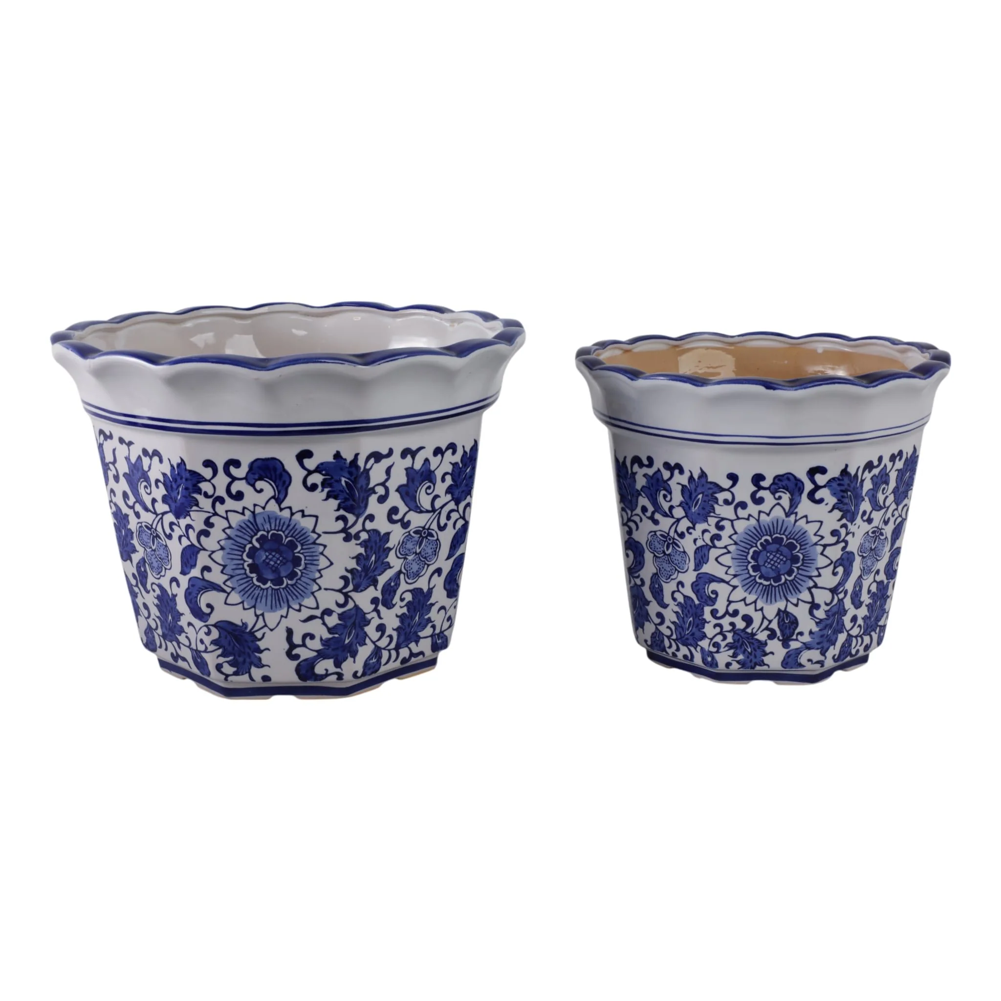 S/2 10/12" Chinoiserie Pot Planters, Blue/wht - Image 3