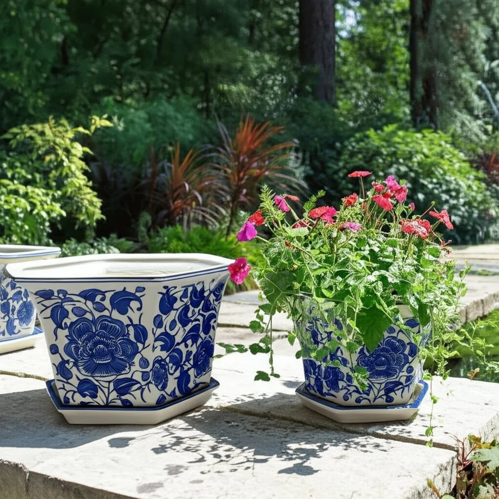 S/2 10/12" Chinoiserie Saucer Planter, Blue/white - Image 11