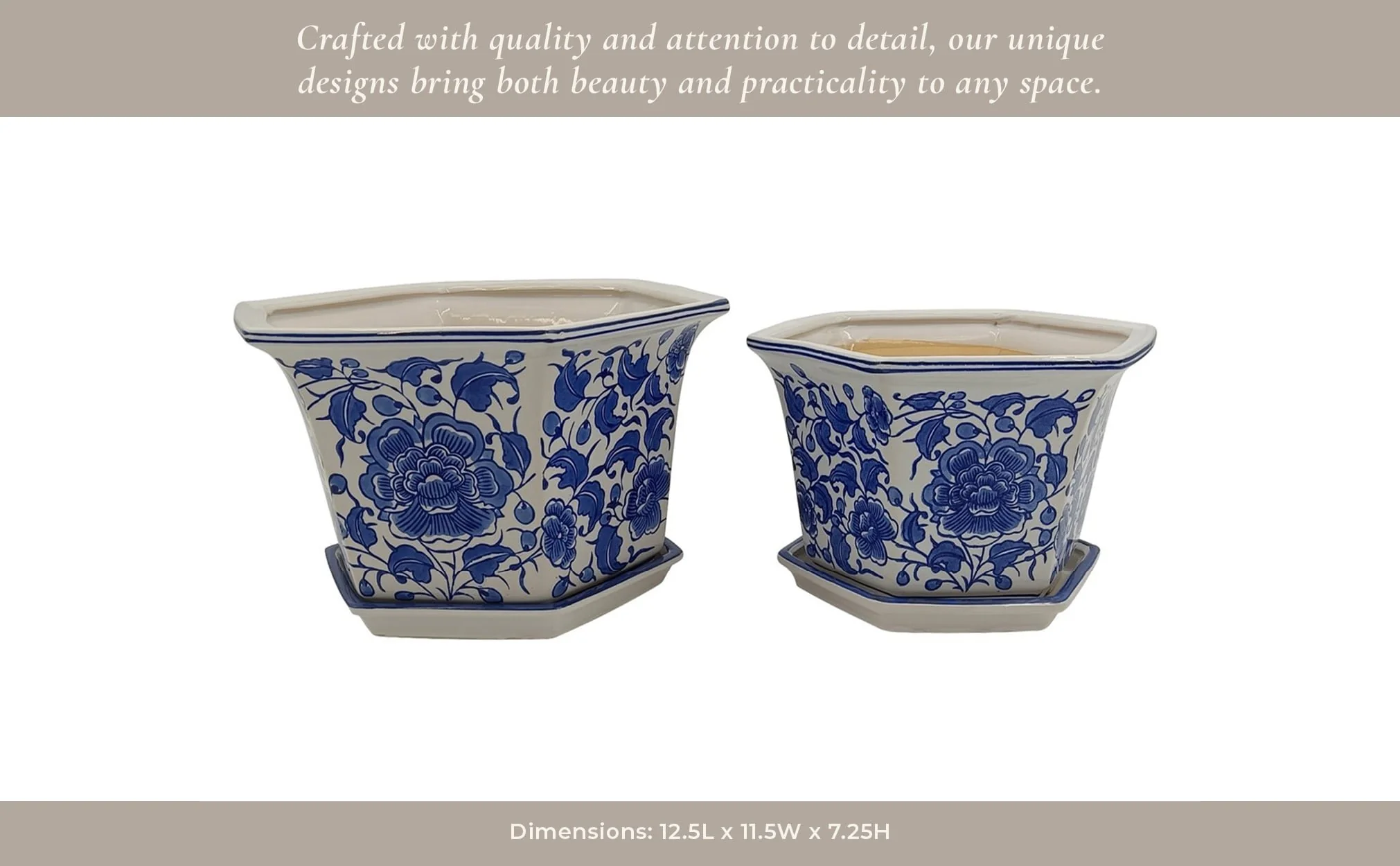 S/2 10/12" Chinoiserie Saucer Planter, Blue/white - Image 12