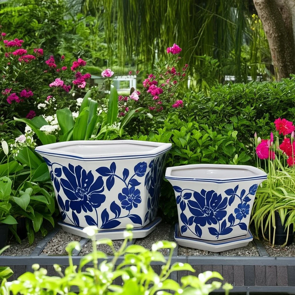 S/2 10/12" Chinoiserie Saucer Planter, Blue/white - Image 12