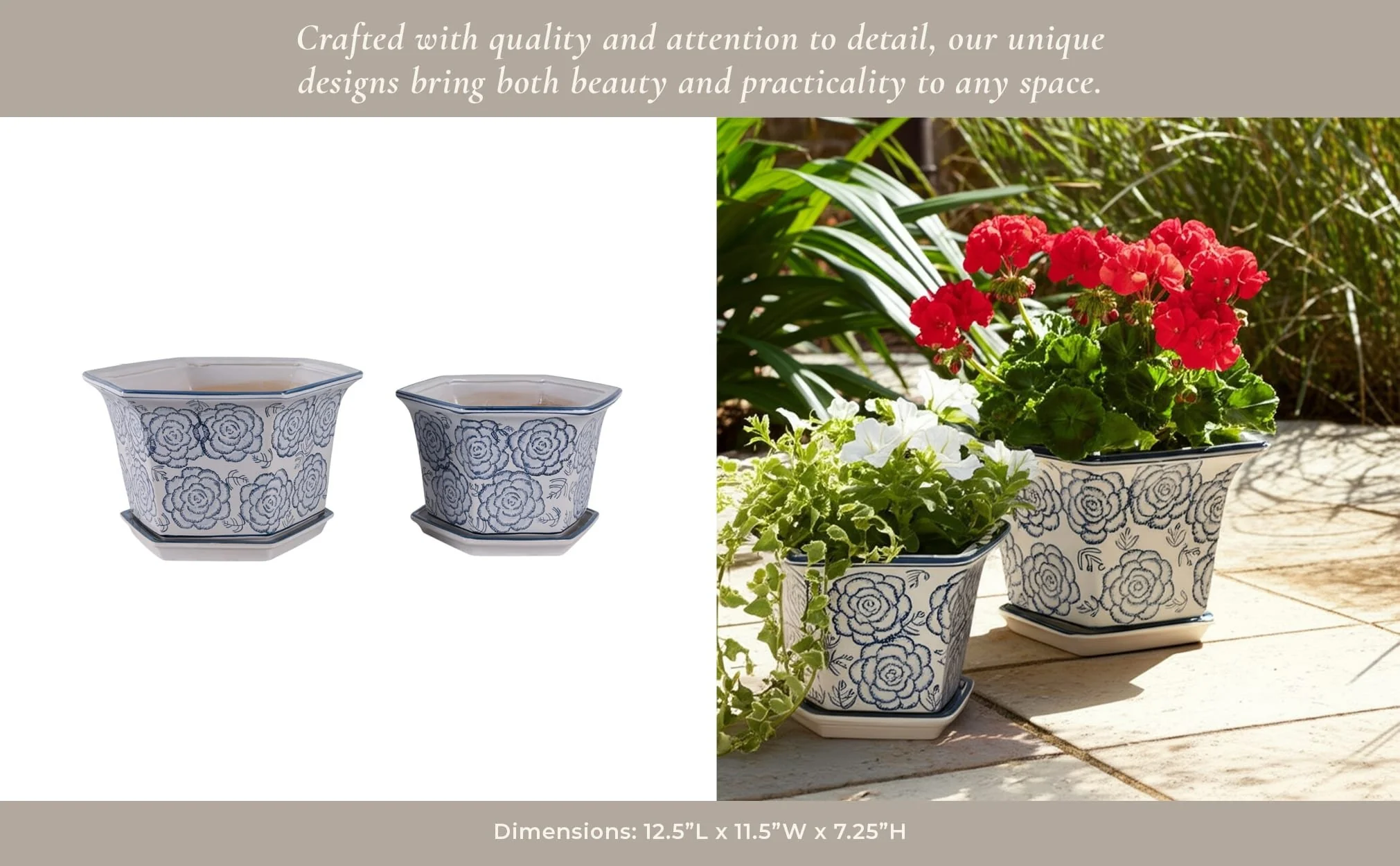 S/2 10/12" Chinoiserie Saucer Planter, Blue/white - Image 12