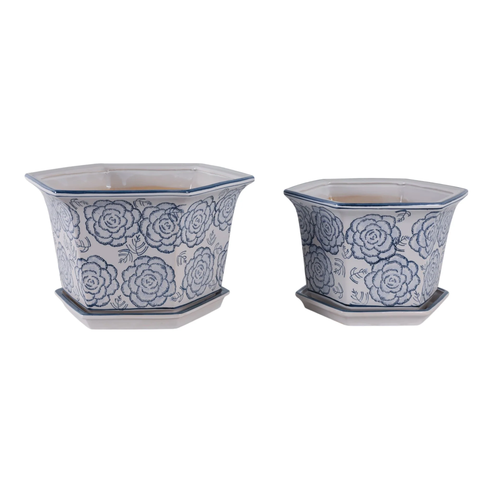 S/2 10/12" Chinoiserie Saucer Planter, Blue/white - Image 4