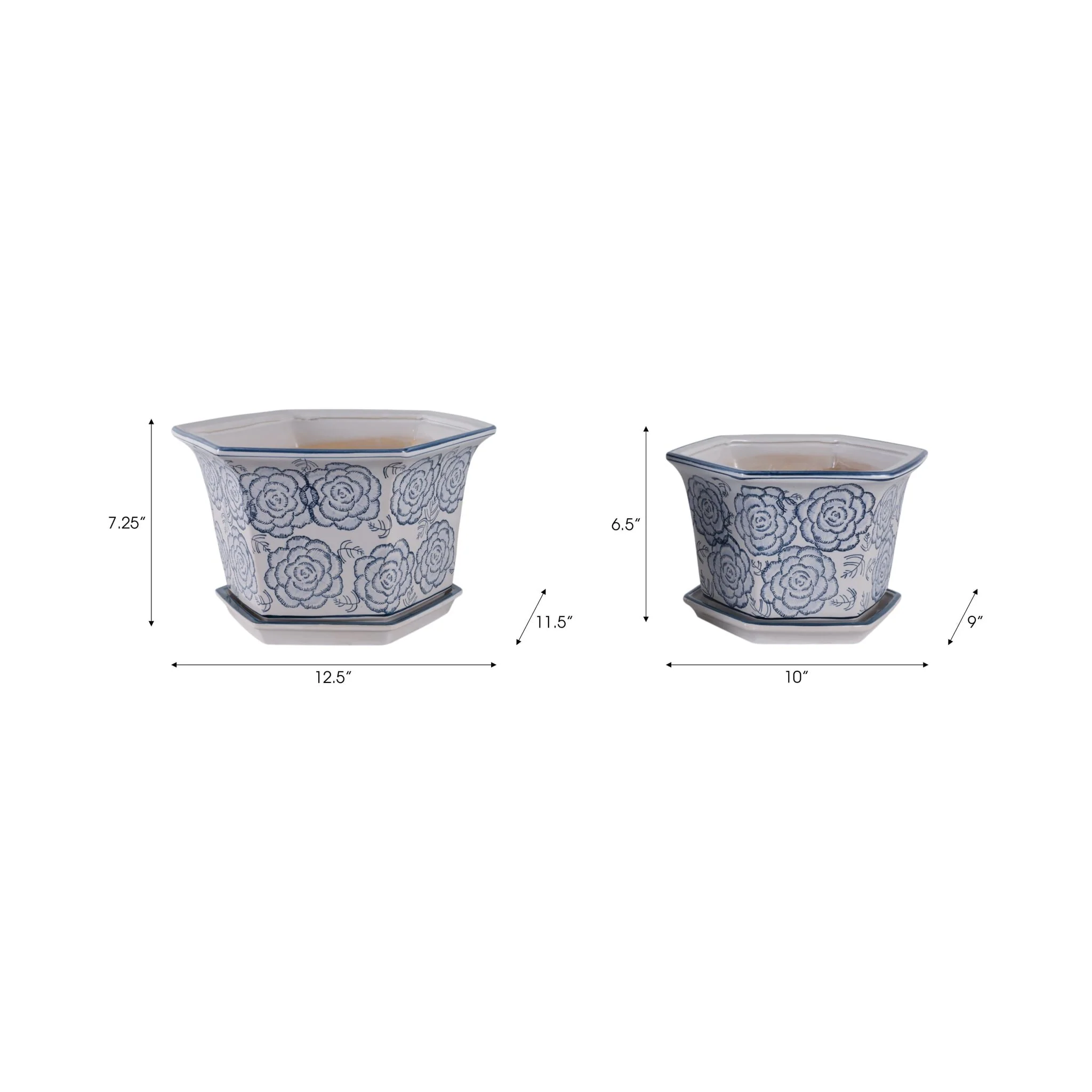 S/2 10/12" Chinoiserie Saucer Planter, Blue/white - Image 9