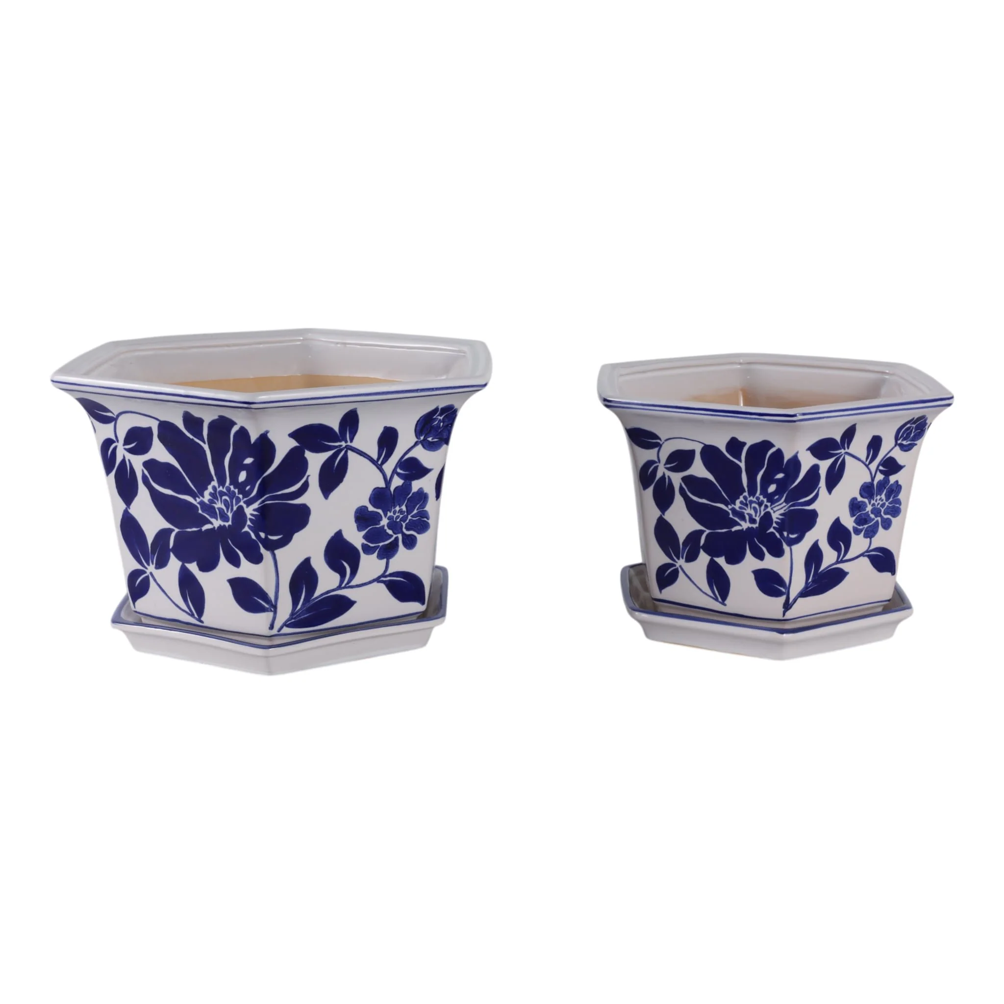 S/2 10/12" Chinoiserie Saucer Planter, Blue/white - Image 3