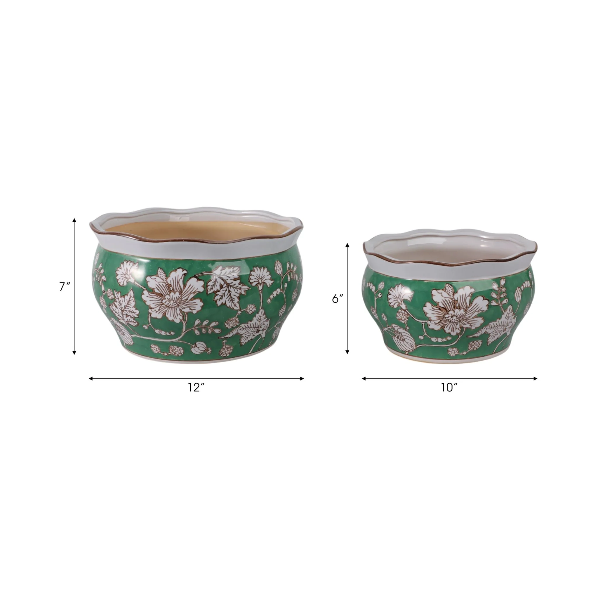 S/2 10/12" Chinoiserie Vines Planters, Green - Image 8