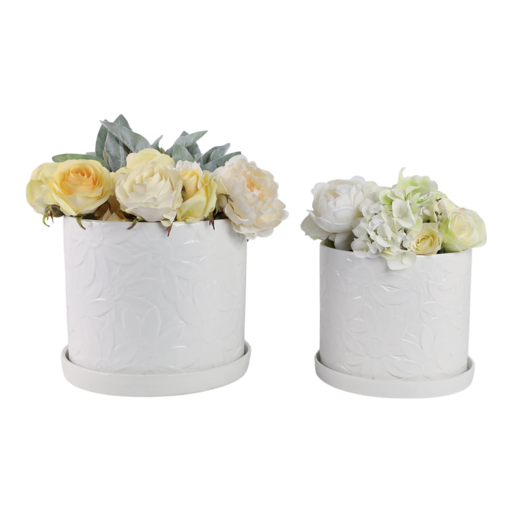 S/2 10/12" Daisy Flower Planter, White - Image 2