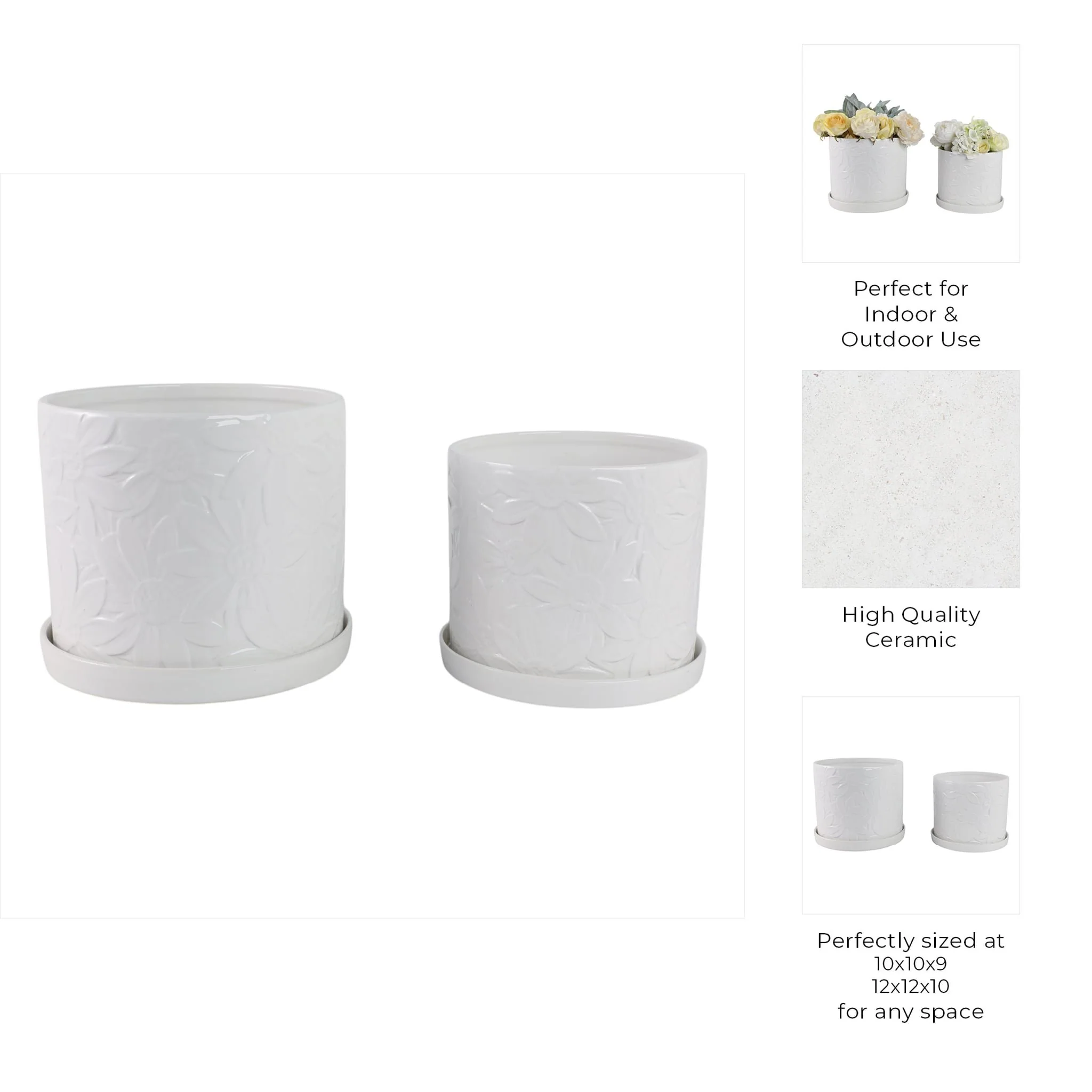 S/2 10/12" Daisy Flower Planter, White - Image 8
