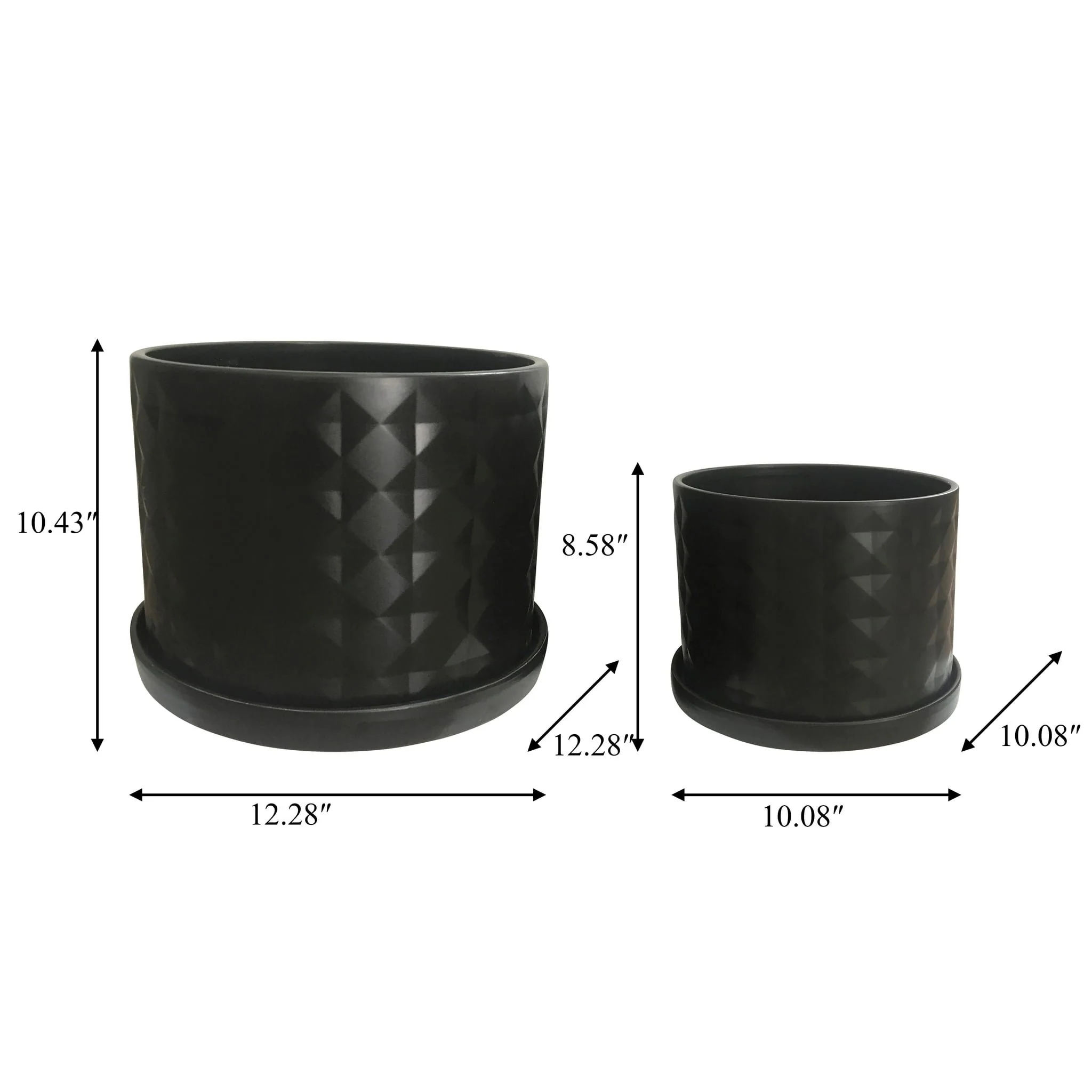 S/2 10/12" Diamond Planter W/ Saucer, Black - Image 5