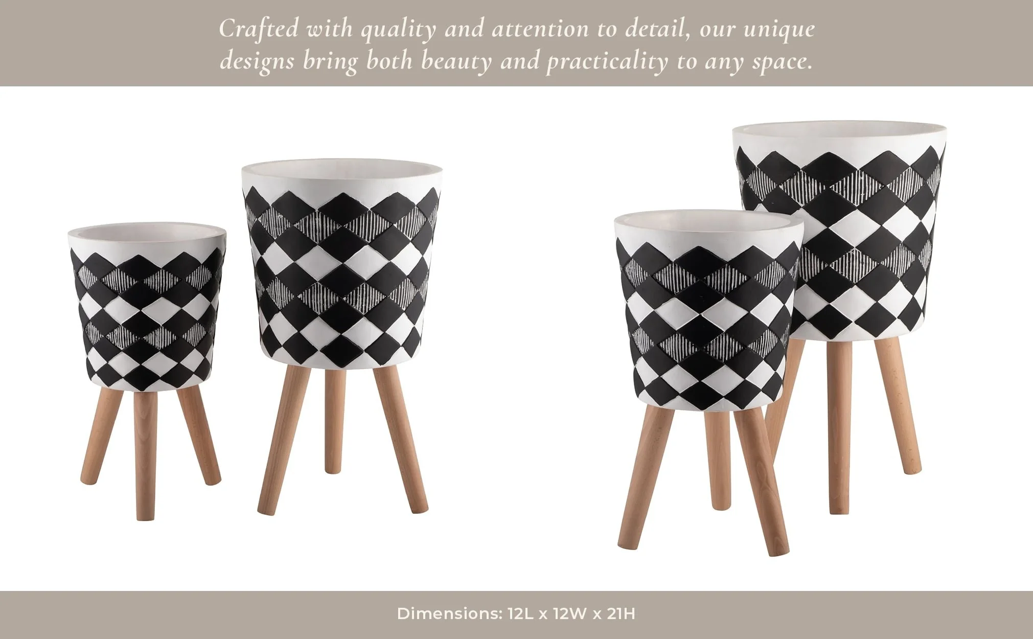 S/2 10/12" Diamond Planter W/ Wood Legs, Black(kd) - Image 15