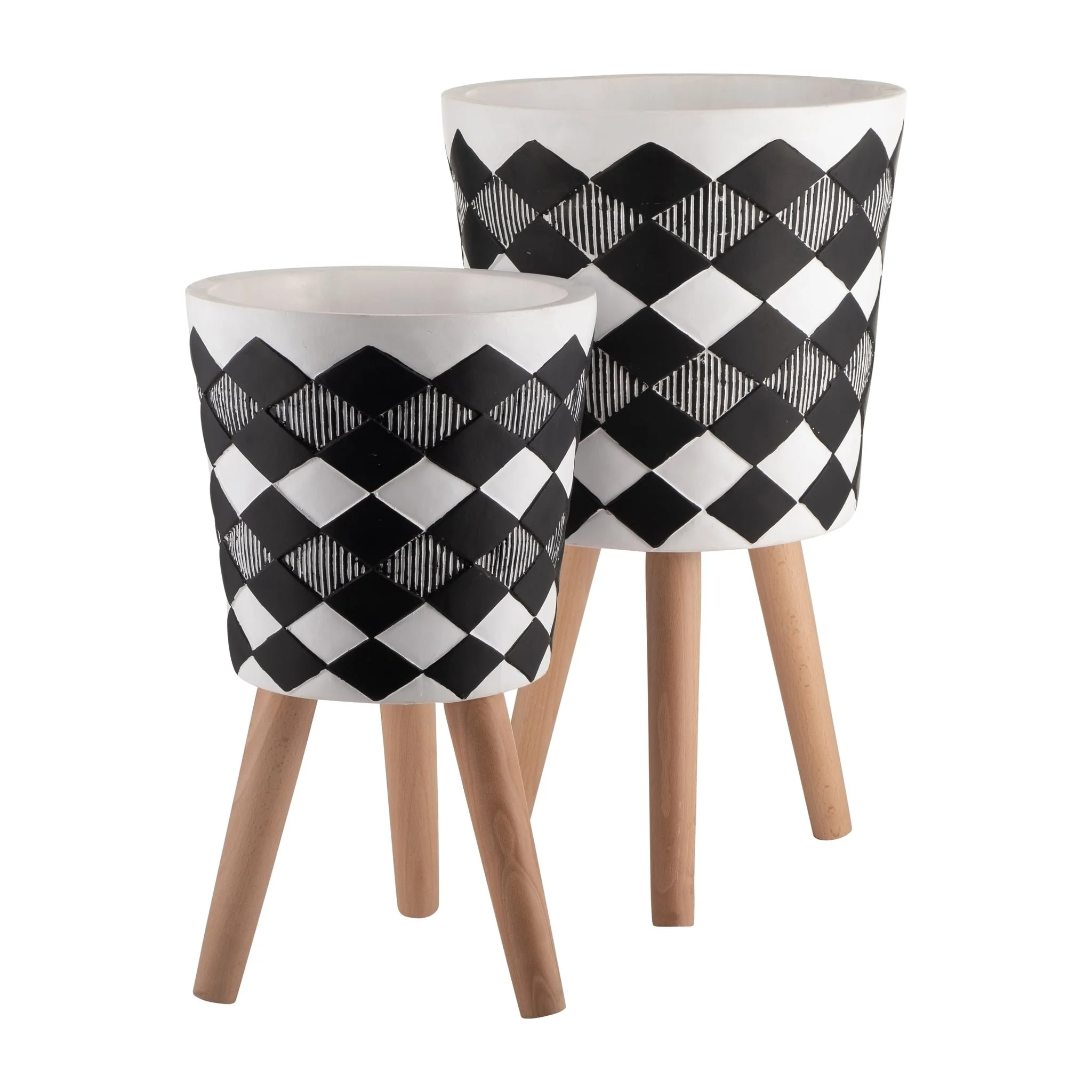 S/2 10/12" Diamond Planter W/ Wood Legs, Black(kd) - Image 2