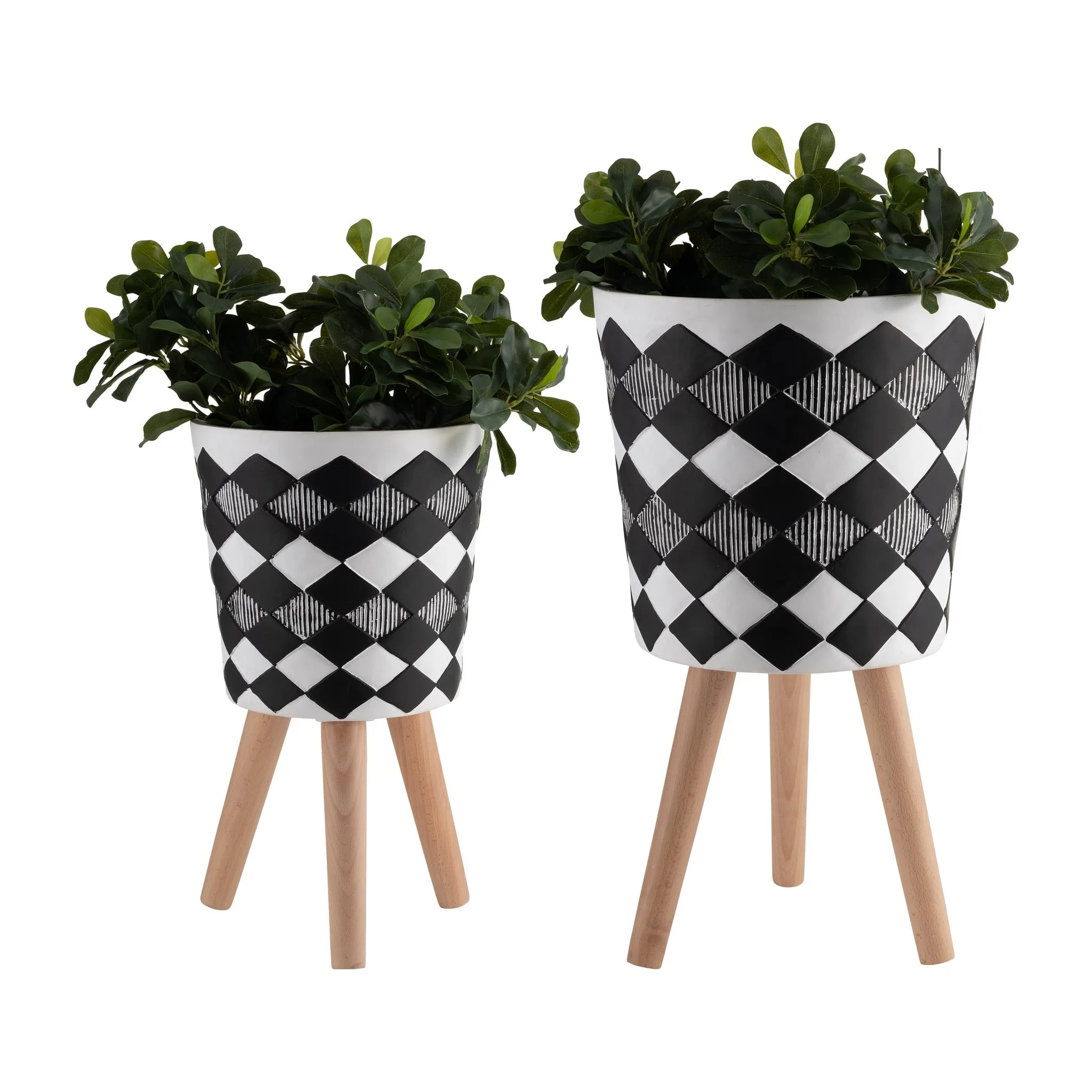 S/2 10/12" Diamond Planter W/ Wood Legs, Black(kd) - Image 3