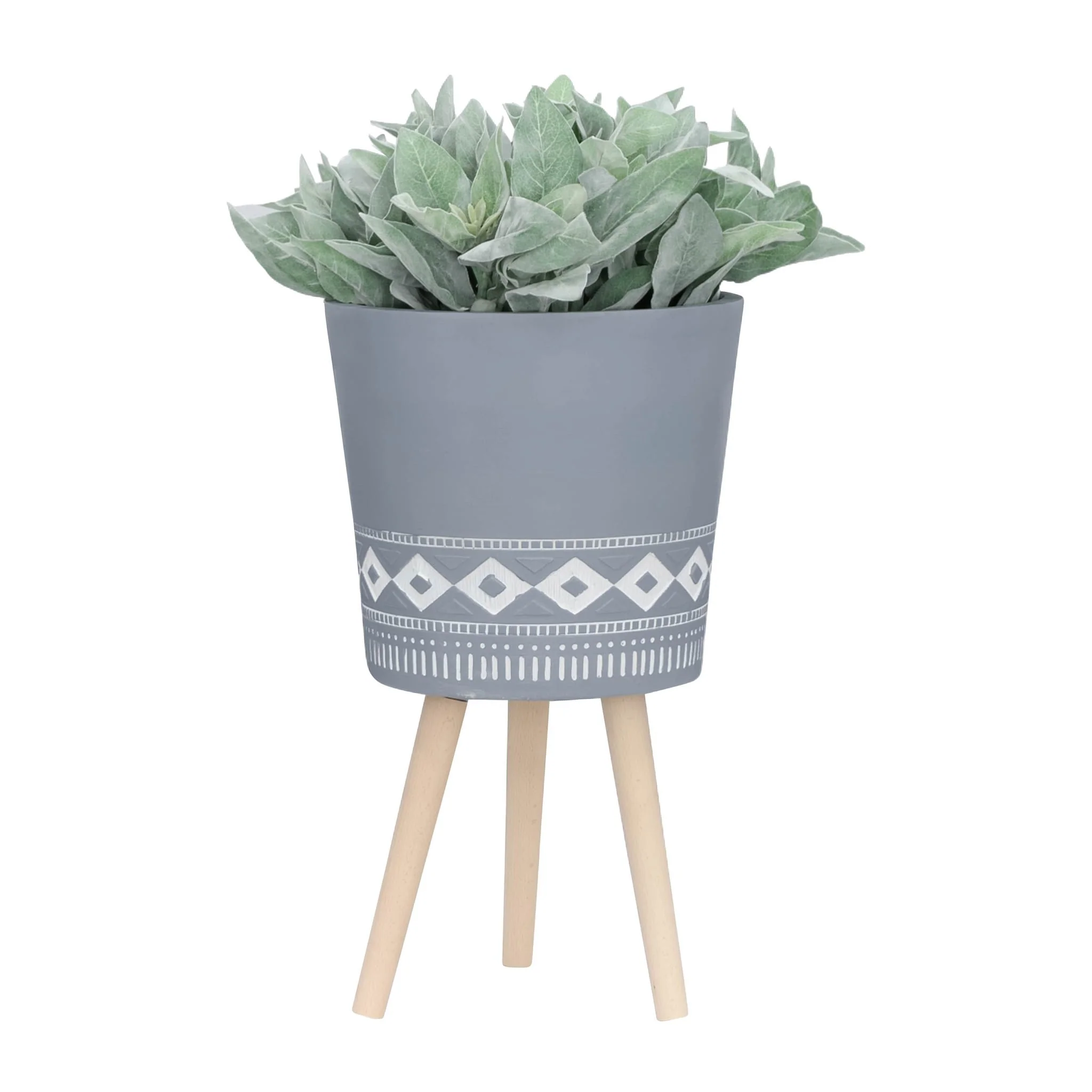 S/2 10/12" Diamond Planter W/ Wood Legs, Gray (kd) - Image 2