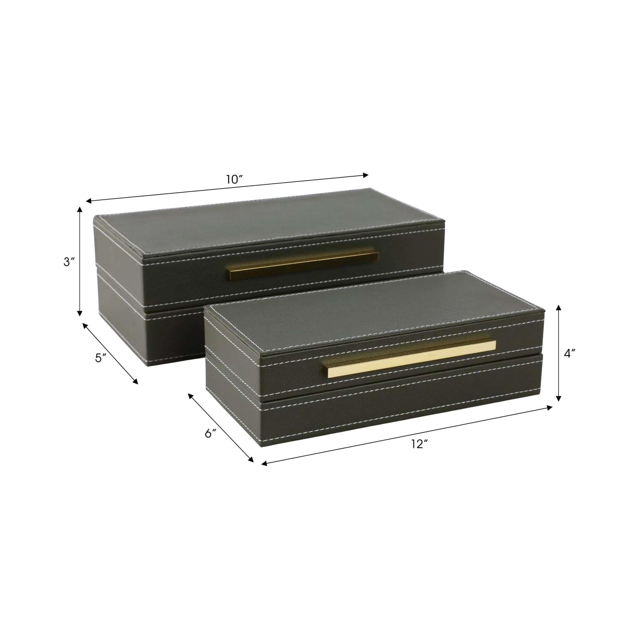 S/2 10/12" Faux Leather Stitched Edge Boxes Green - Image 5