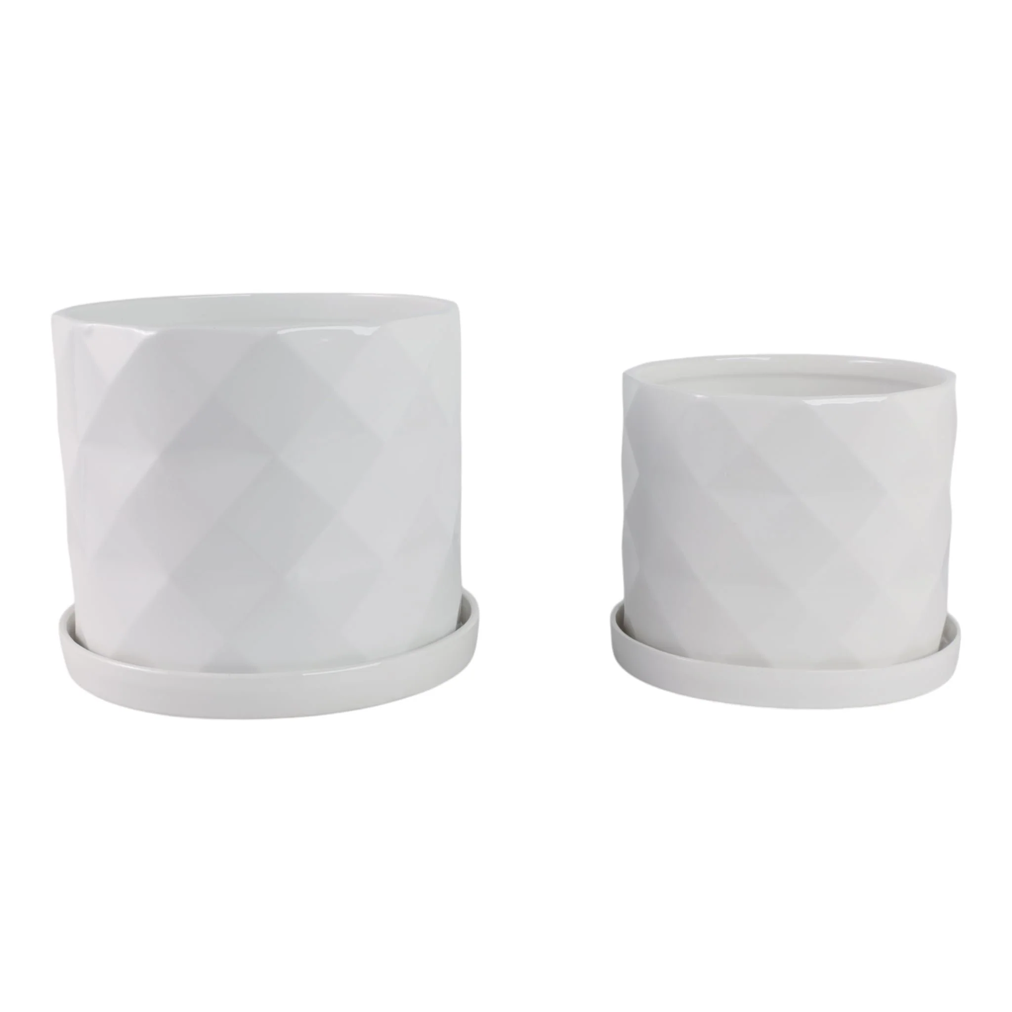S/2 10/12" Geo Planter, White - Image 2