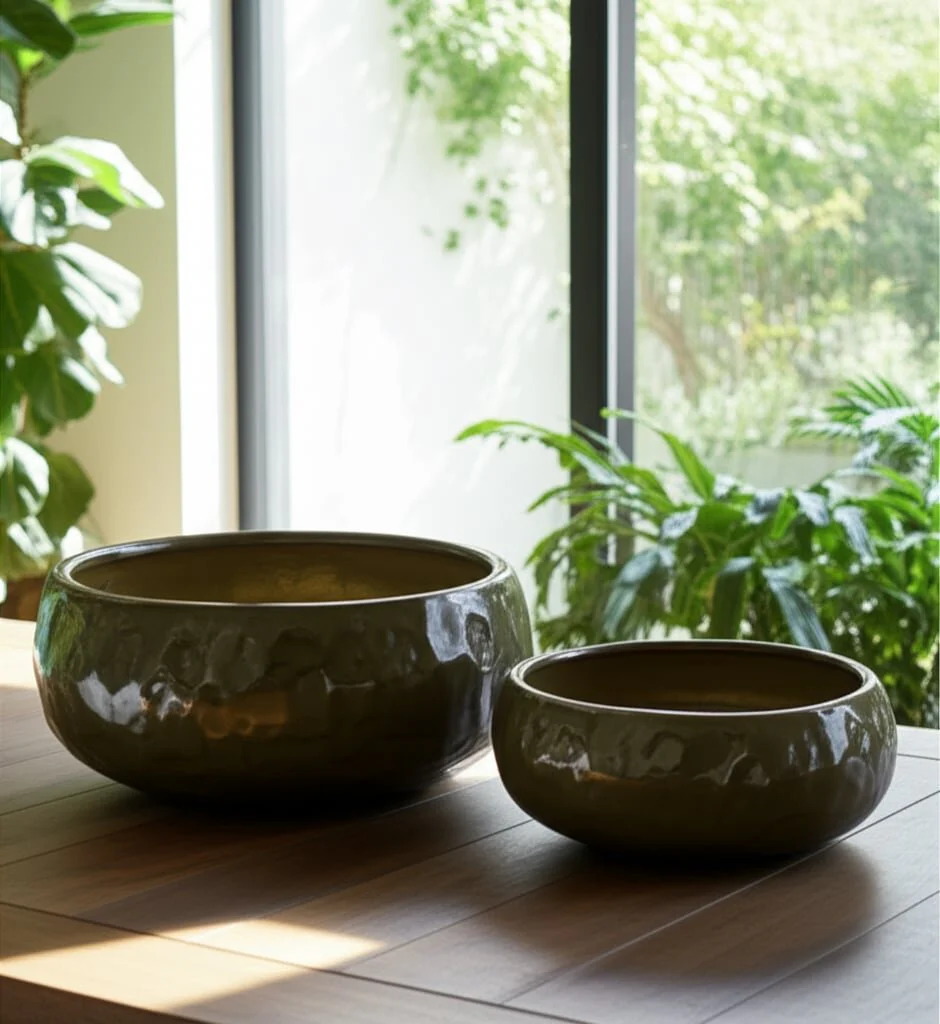 S/2 10/12" Iridescent Bowl Planters, Green - Image 10