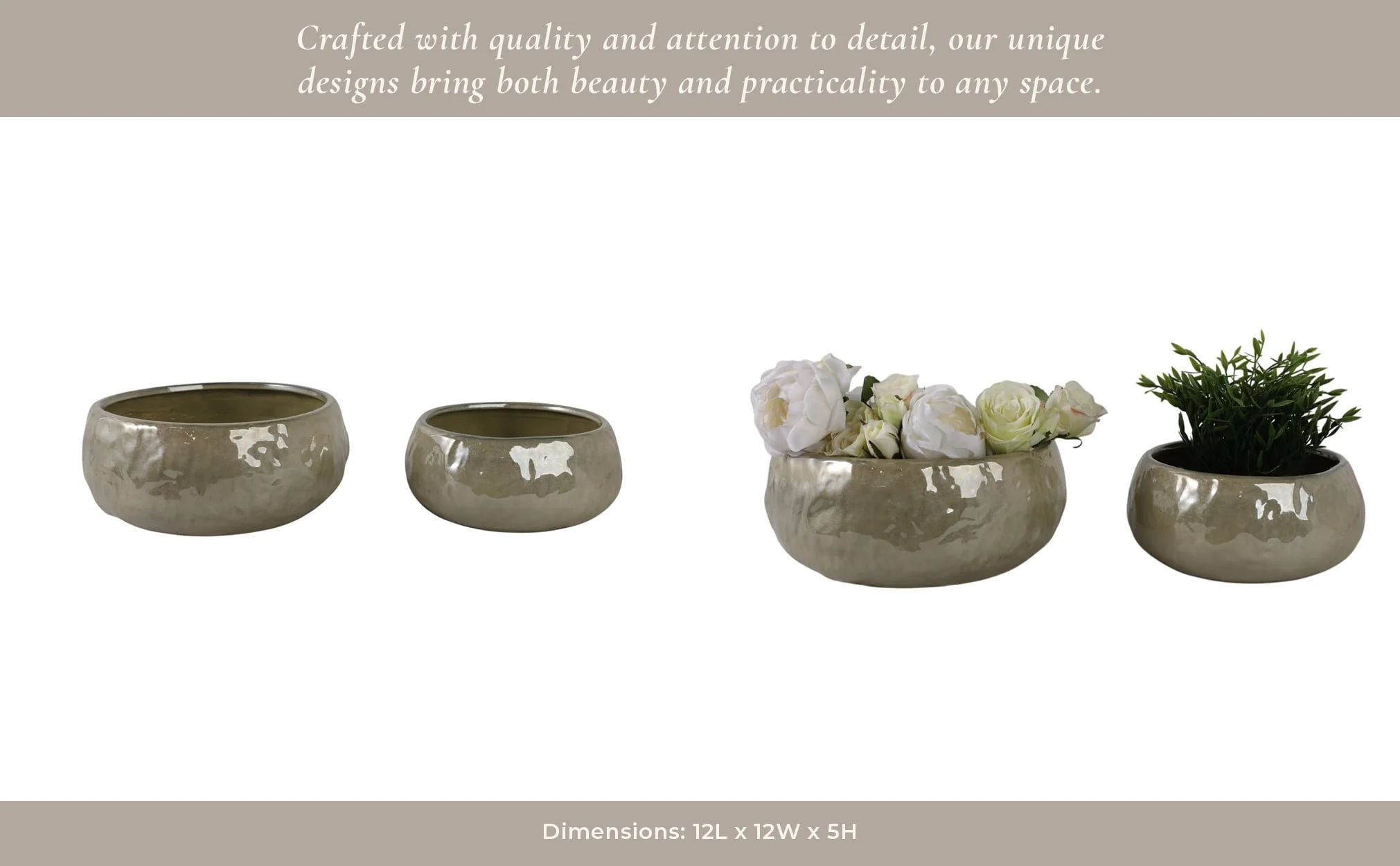 S/2 10/12" Iridescent Bowl Planters, Green - Image 11