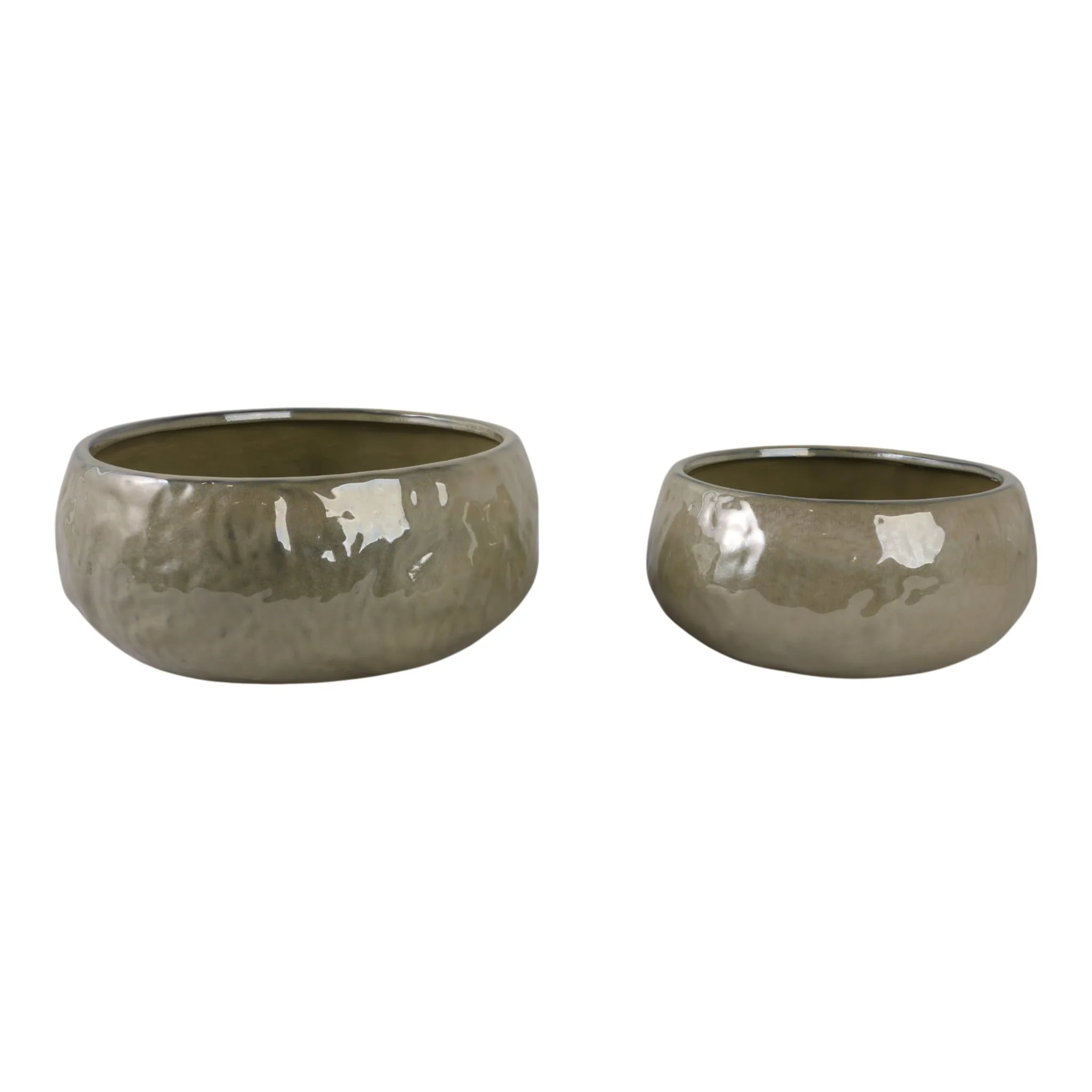 S/2 10/12" Iridescent Bowl Planters, Green - Image 2