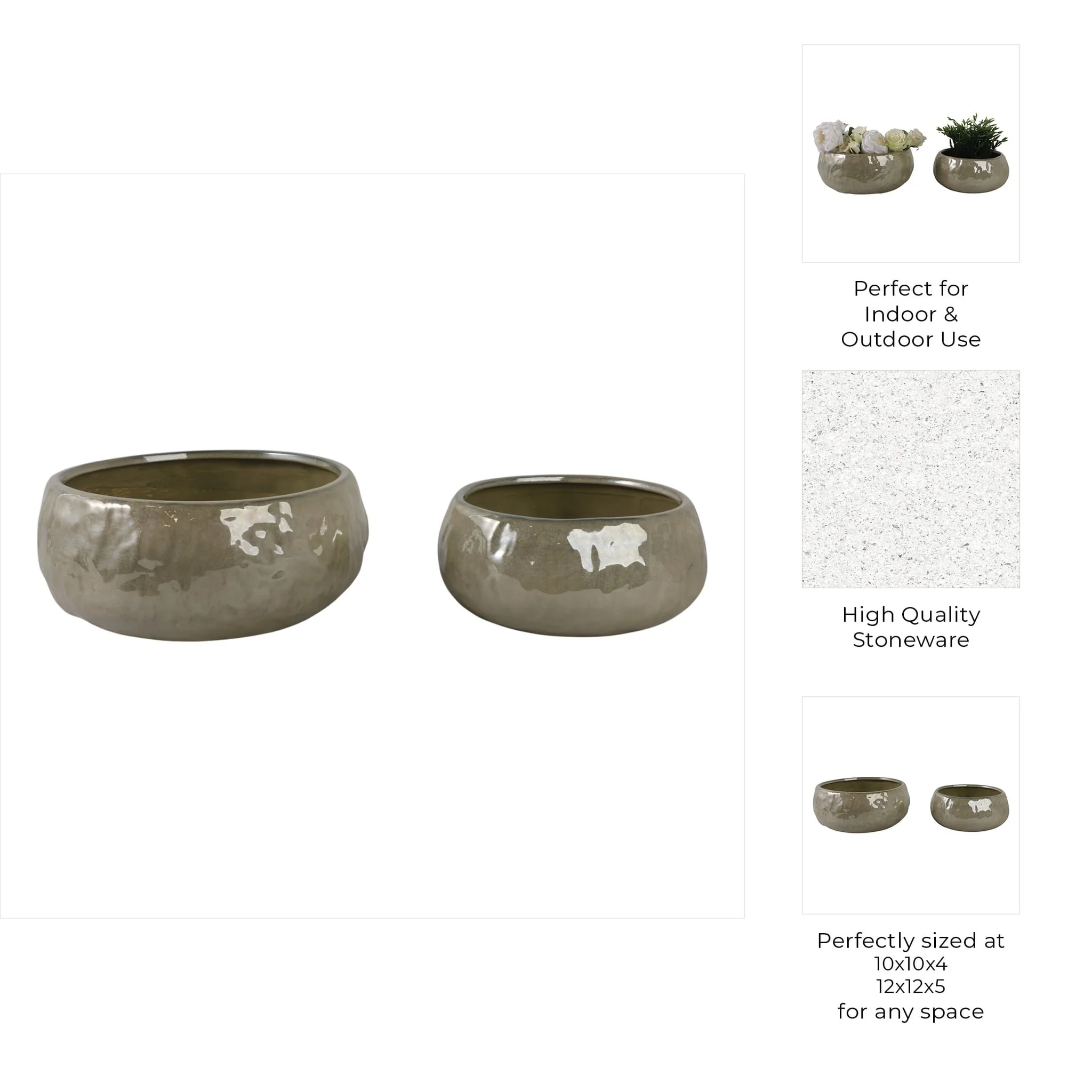 S/2 10/12" Iridescent Bowl Planters, Green - Image 9