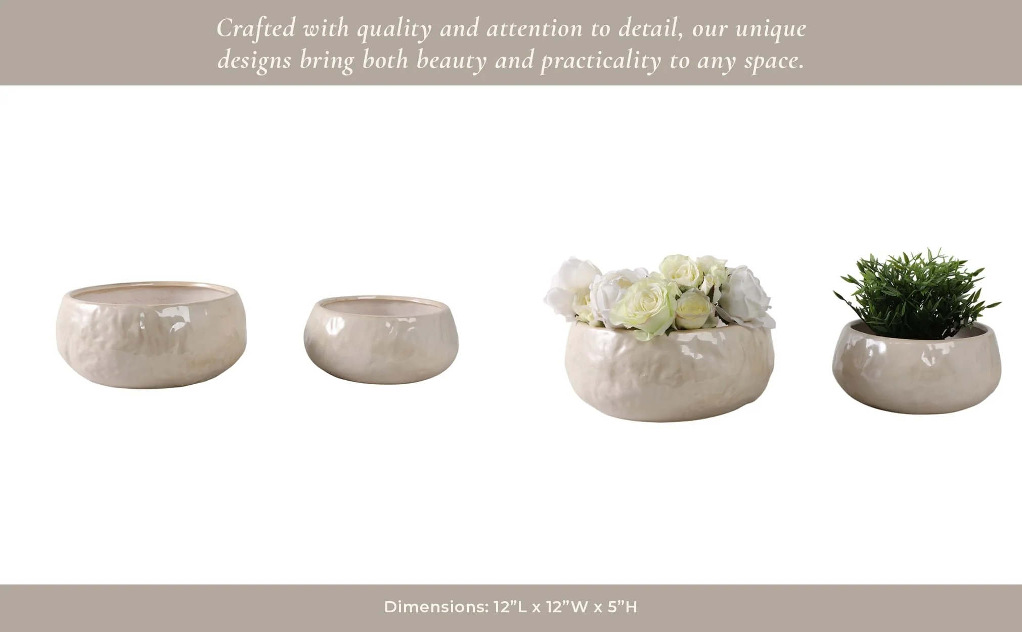S/2 10/12" Iridescent Bowl Planters, White - Image 13