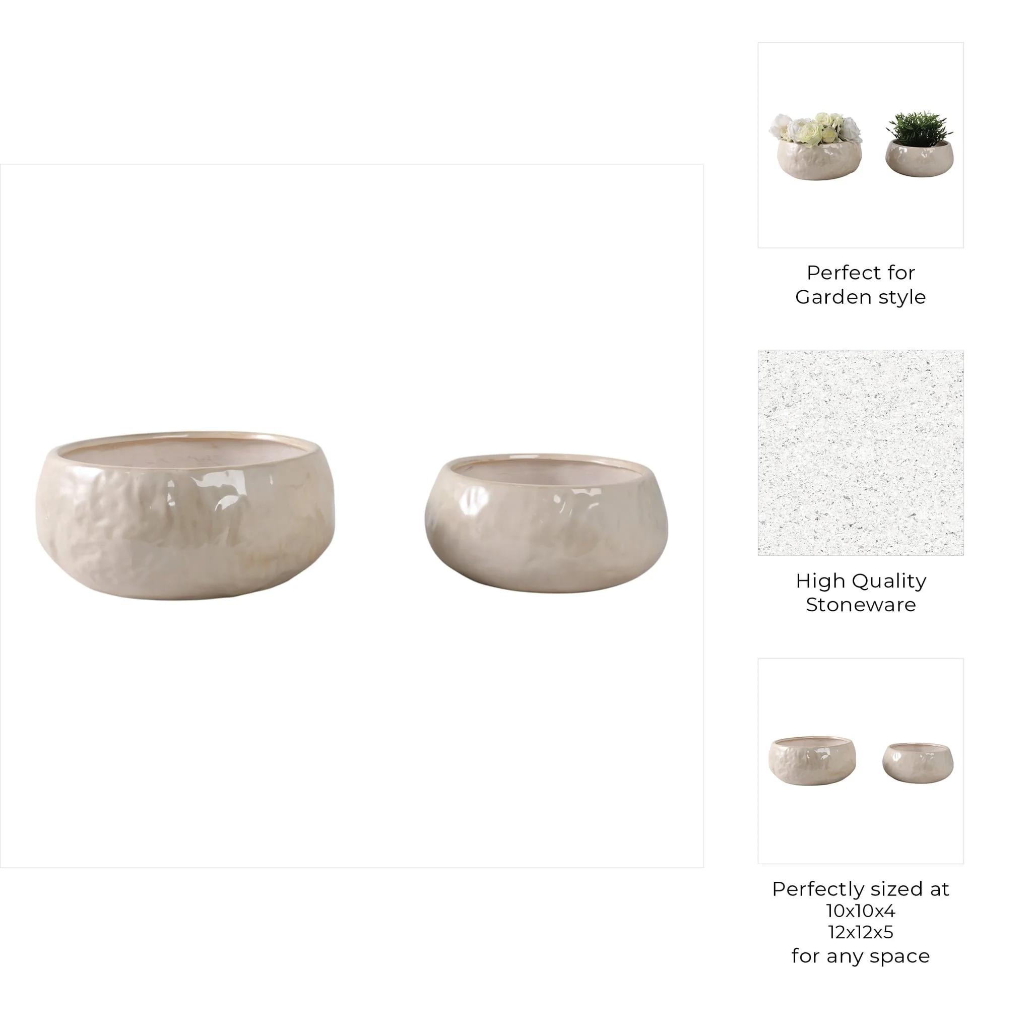 S/2 10/12" Iridescent Bowl Planters, White - Image 9