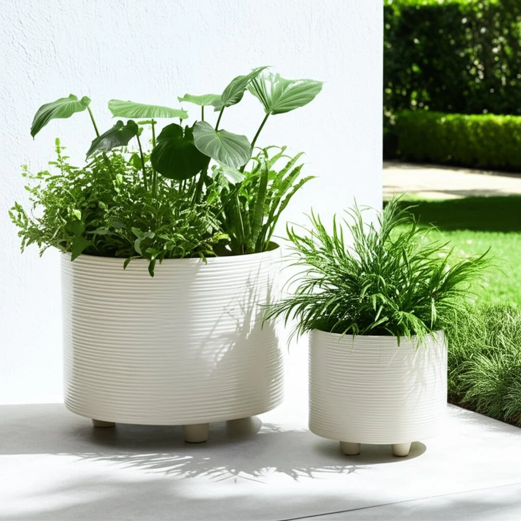 S/2 10/12" Iridescent Ribbed Planters, Ivory - Image 10
