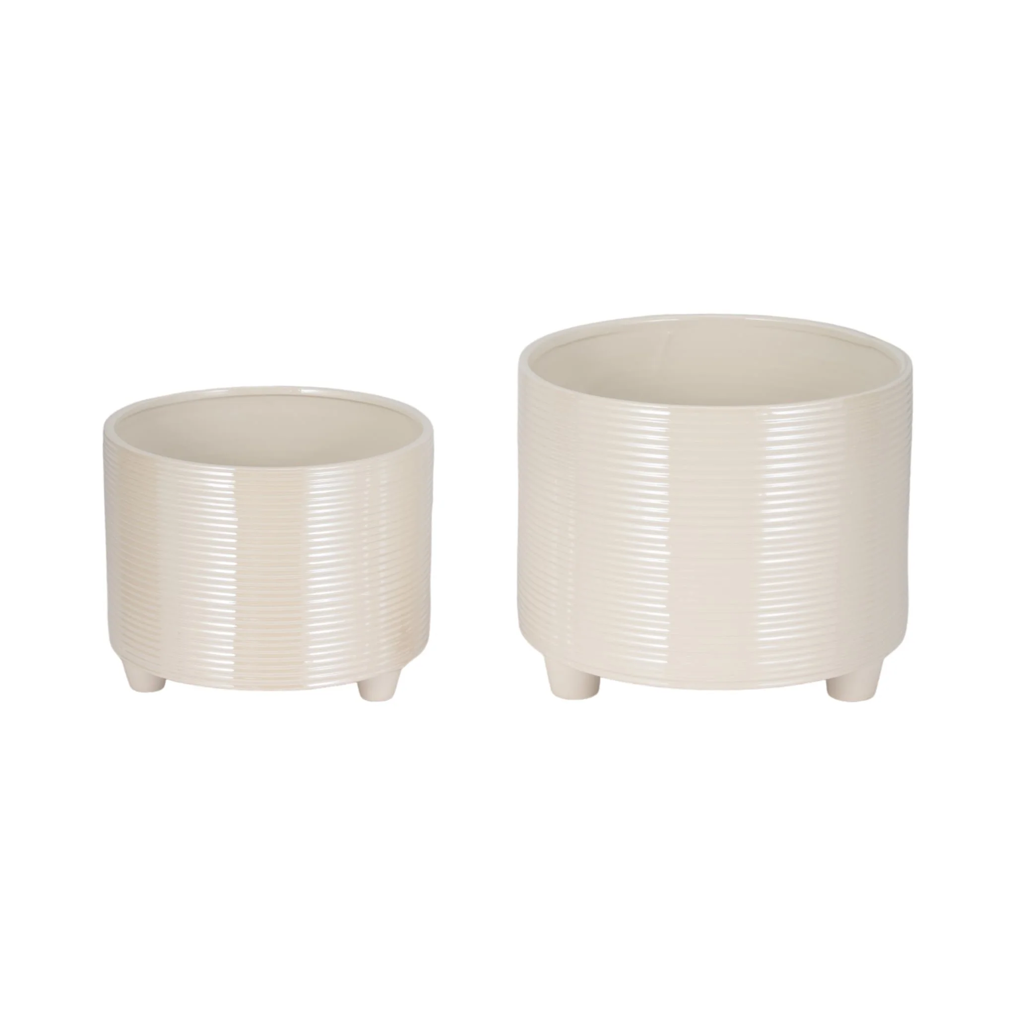 S/2 10/12" Iridescent Ribbed Planters, Ivory - Image 2