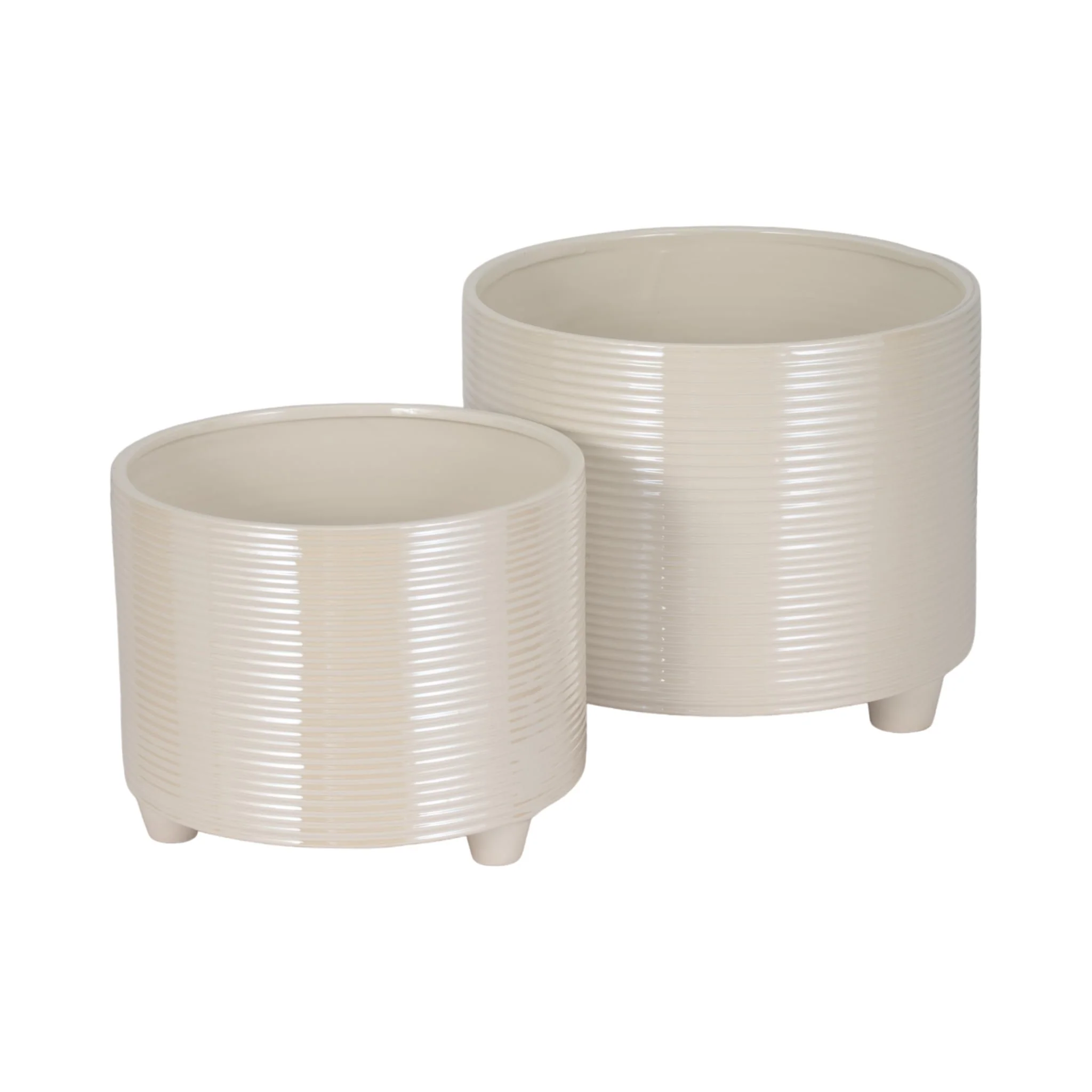 S/2 10/12" Iridescent Ribbed Planters, Ivory - Image 3