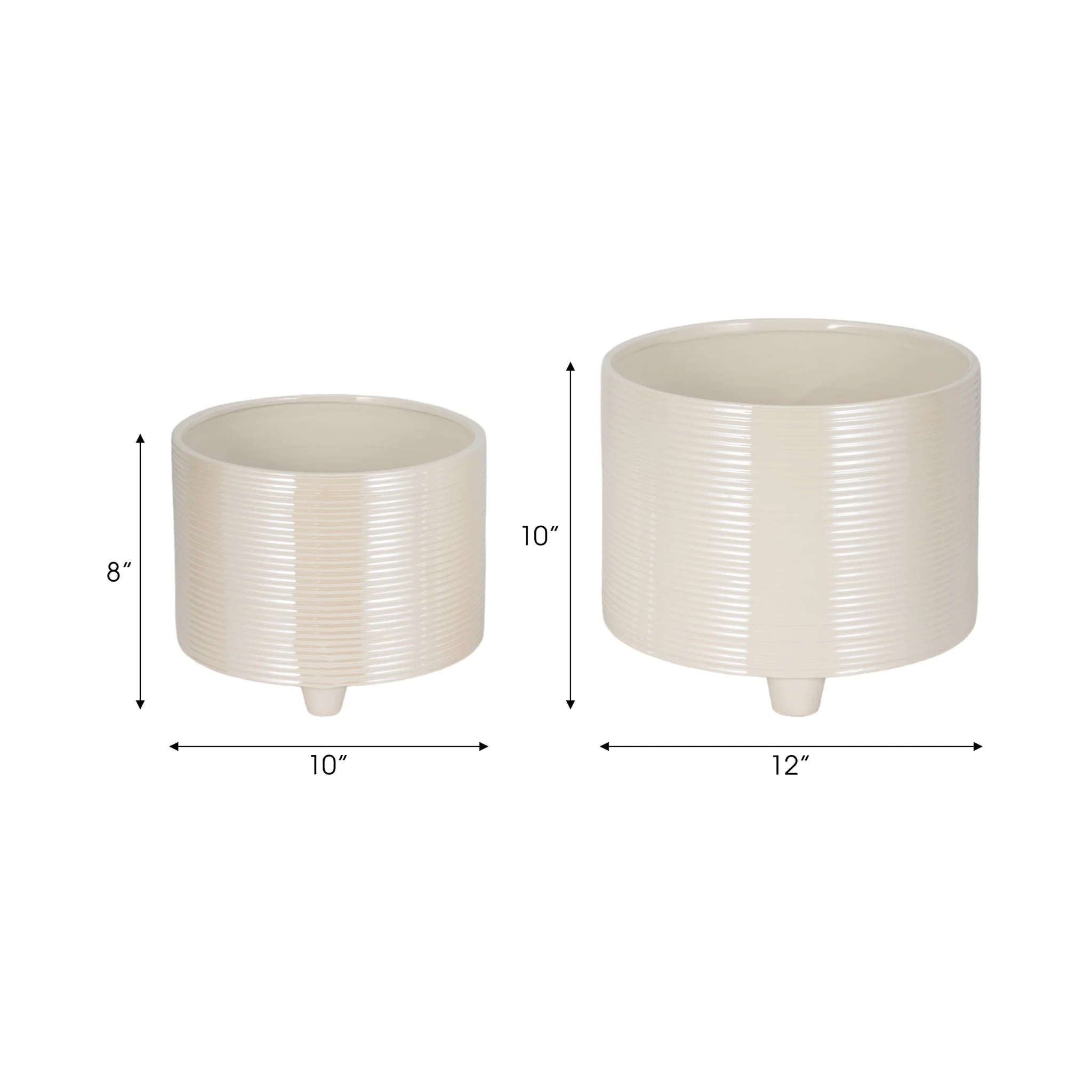 S/2 10/12" Iridescent Ribbed Planters, Ivory - Image 6