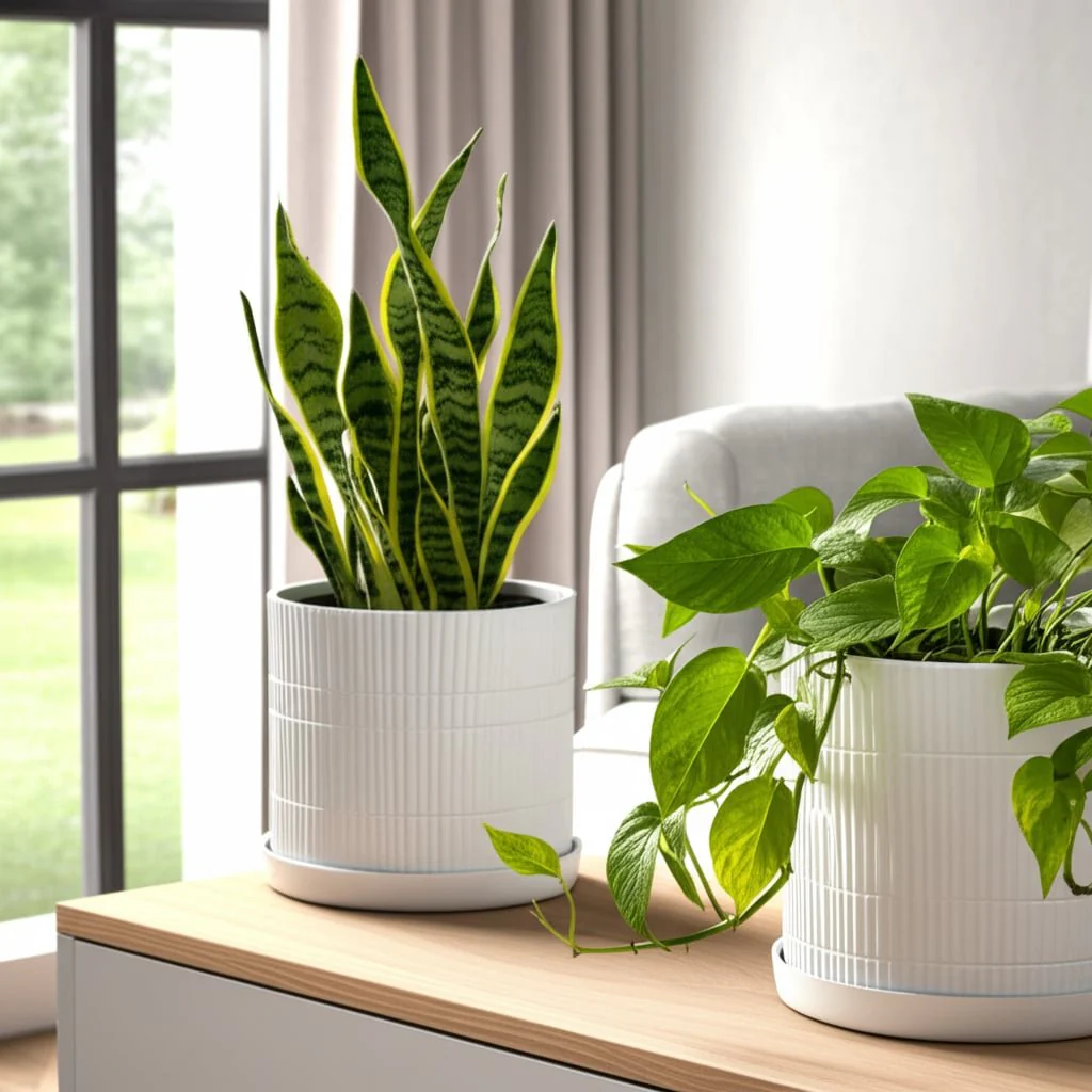 S/2 10/12" Line Textured Planter, White - Image 10