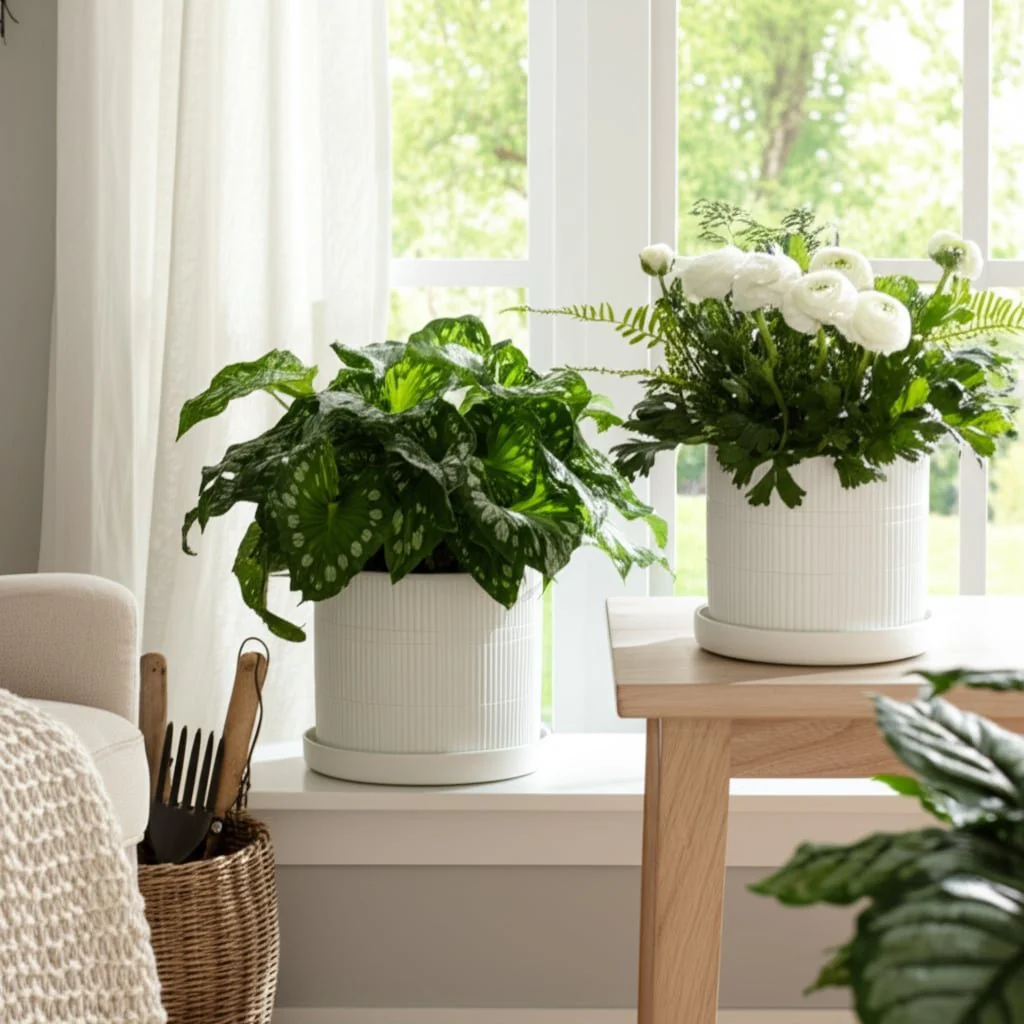 S/2 10/12" Line Textured Planter, White - Image 12
