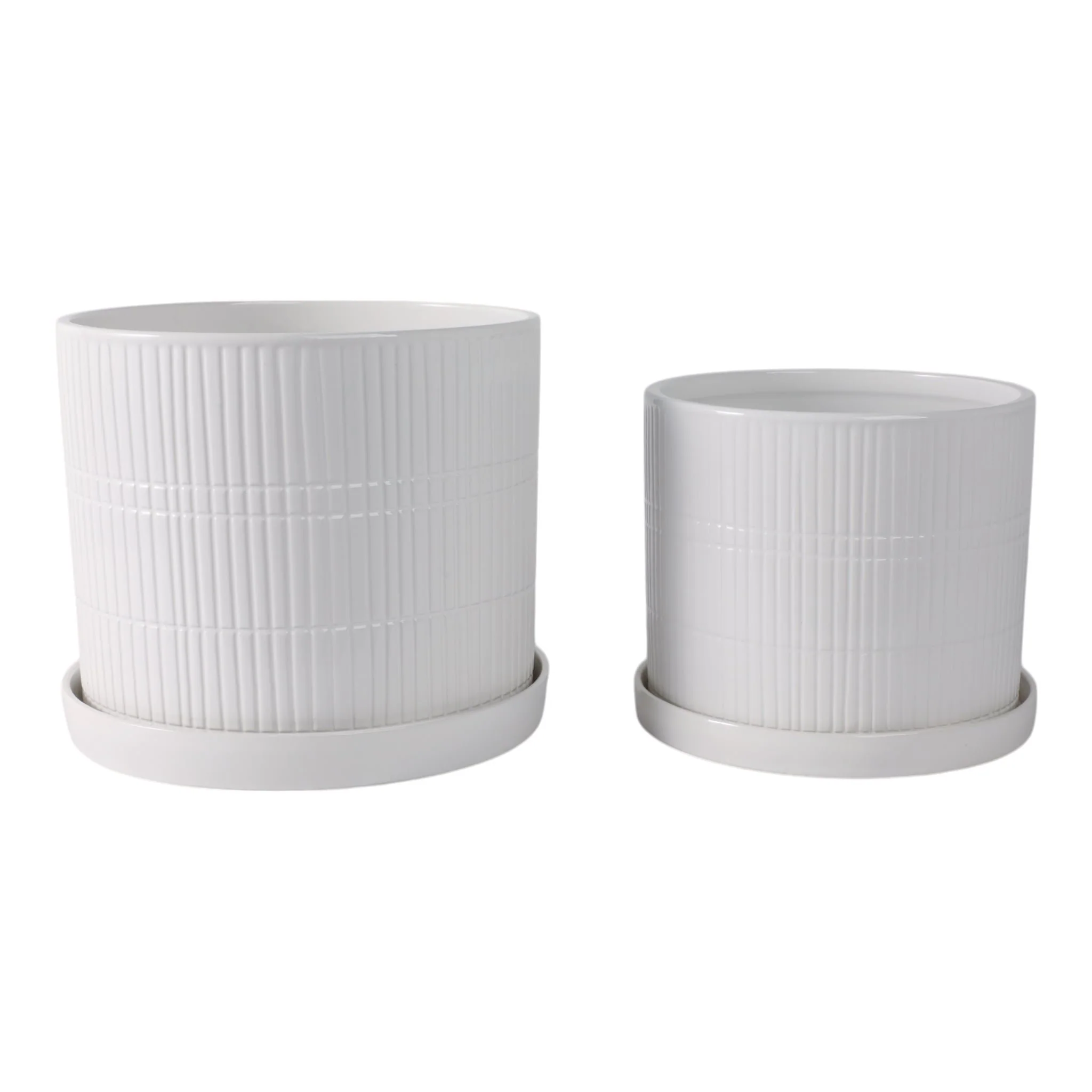 S/2 10/12" Line Textured Planter, White - Image 4