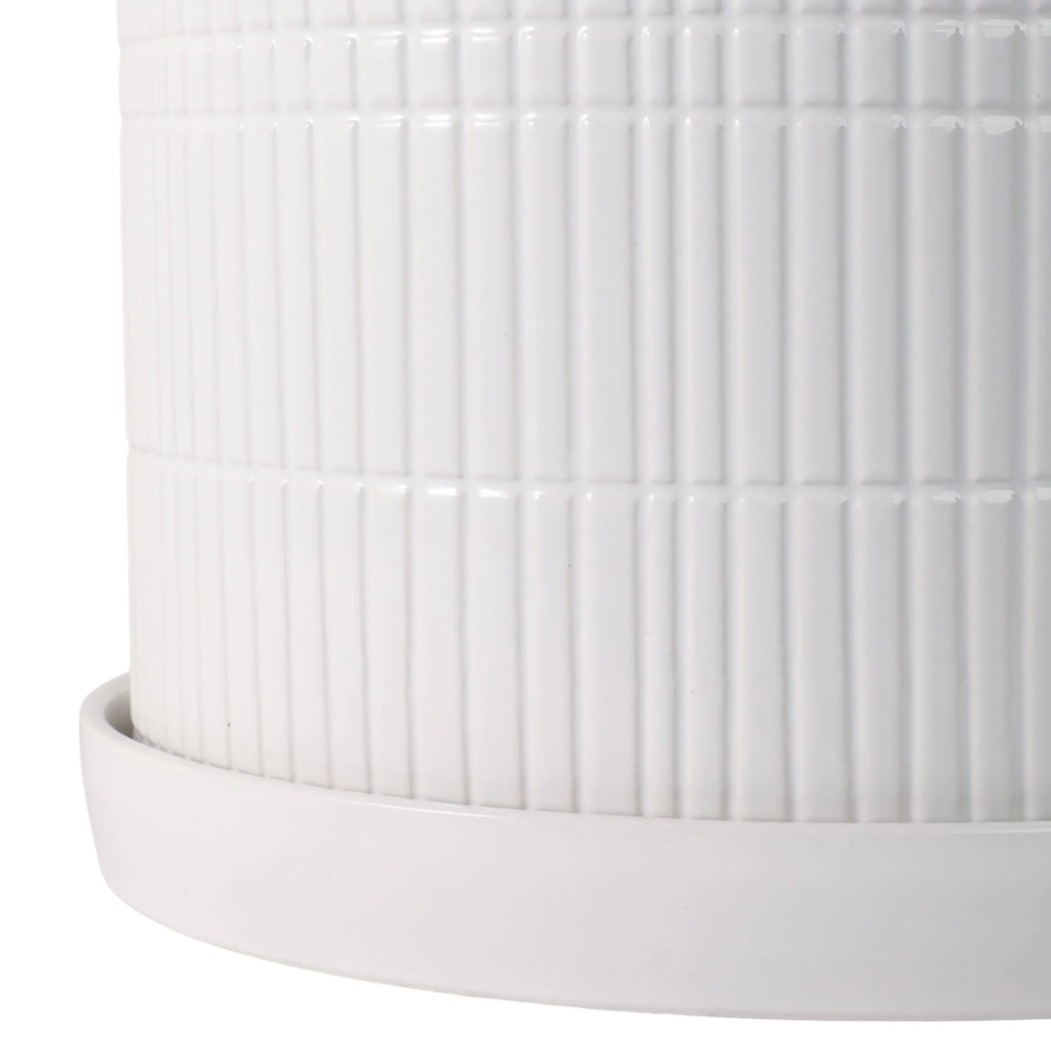 S/2 10/12" Line Textured Planter, White - Image 5