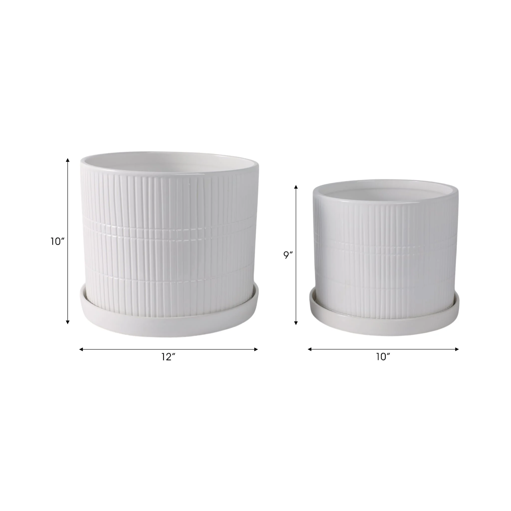 S/2 10/12" Line Textured Planter, White - Image 8