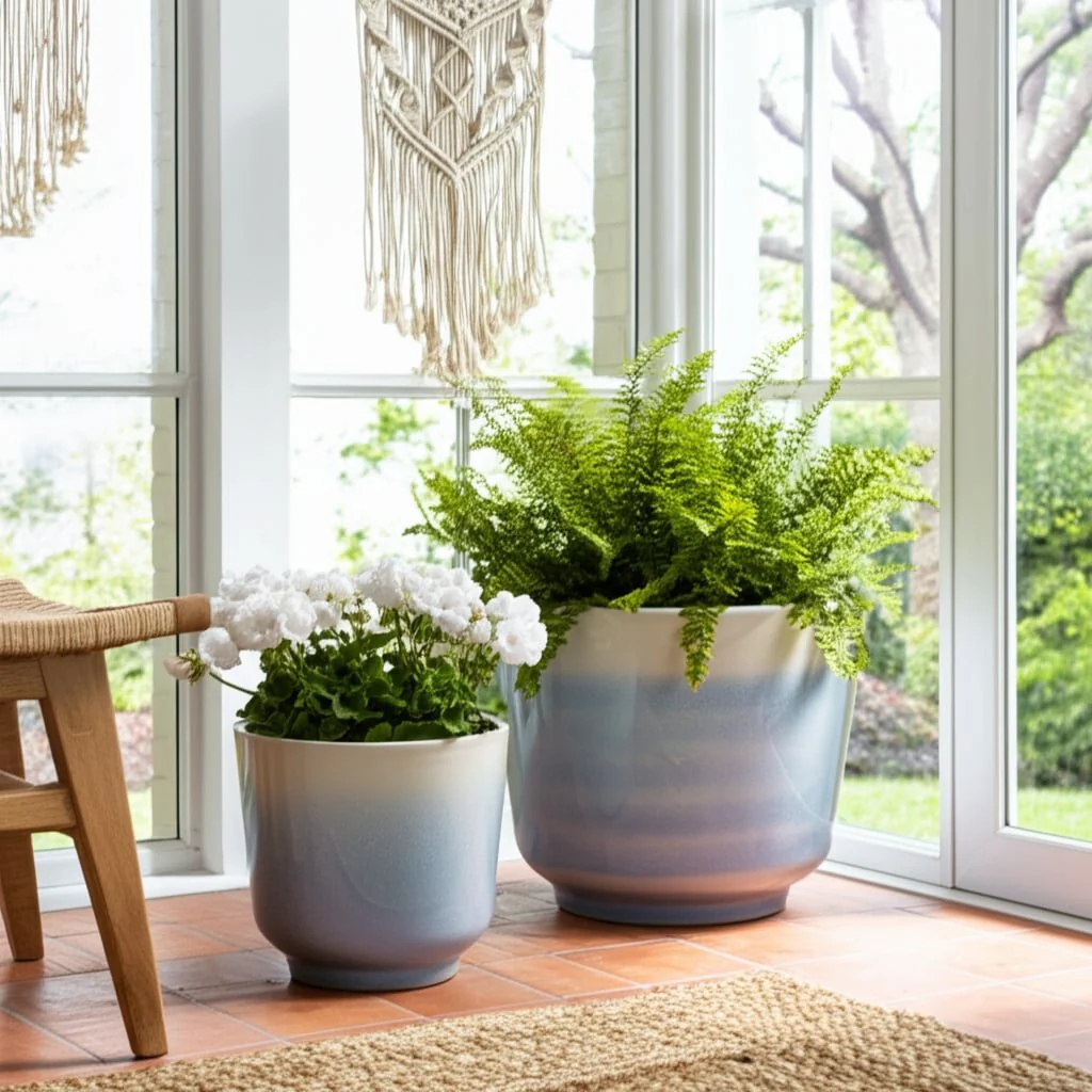 S/2 10/12" Reactive Glazed Planters, Baby Blue - Image 10
