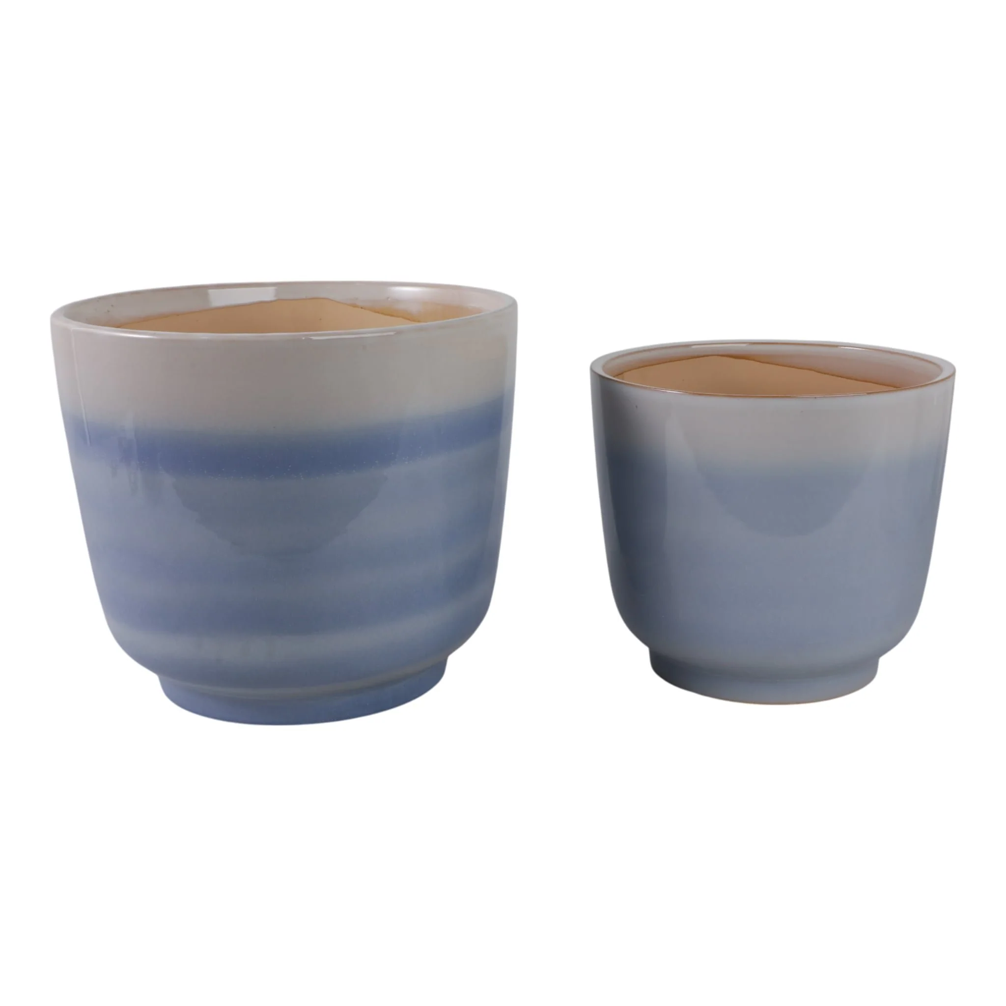 S/2 10/12" Reactive Glazed Planters, Baby Blue - Image 2