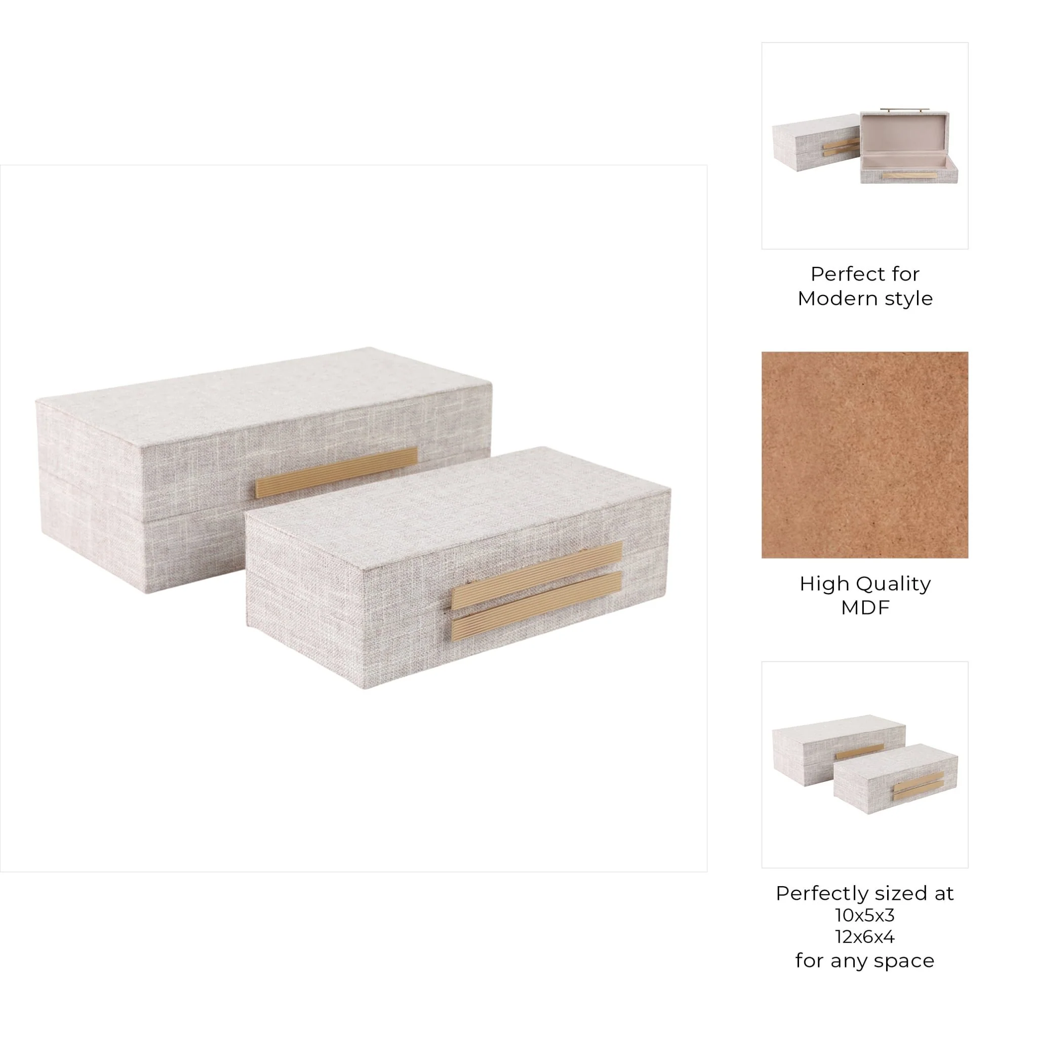 S/2 10/12" Rectangular Boxes Double Hardware, Wht - Image 9