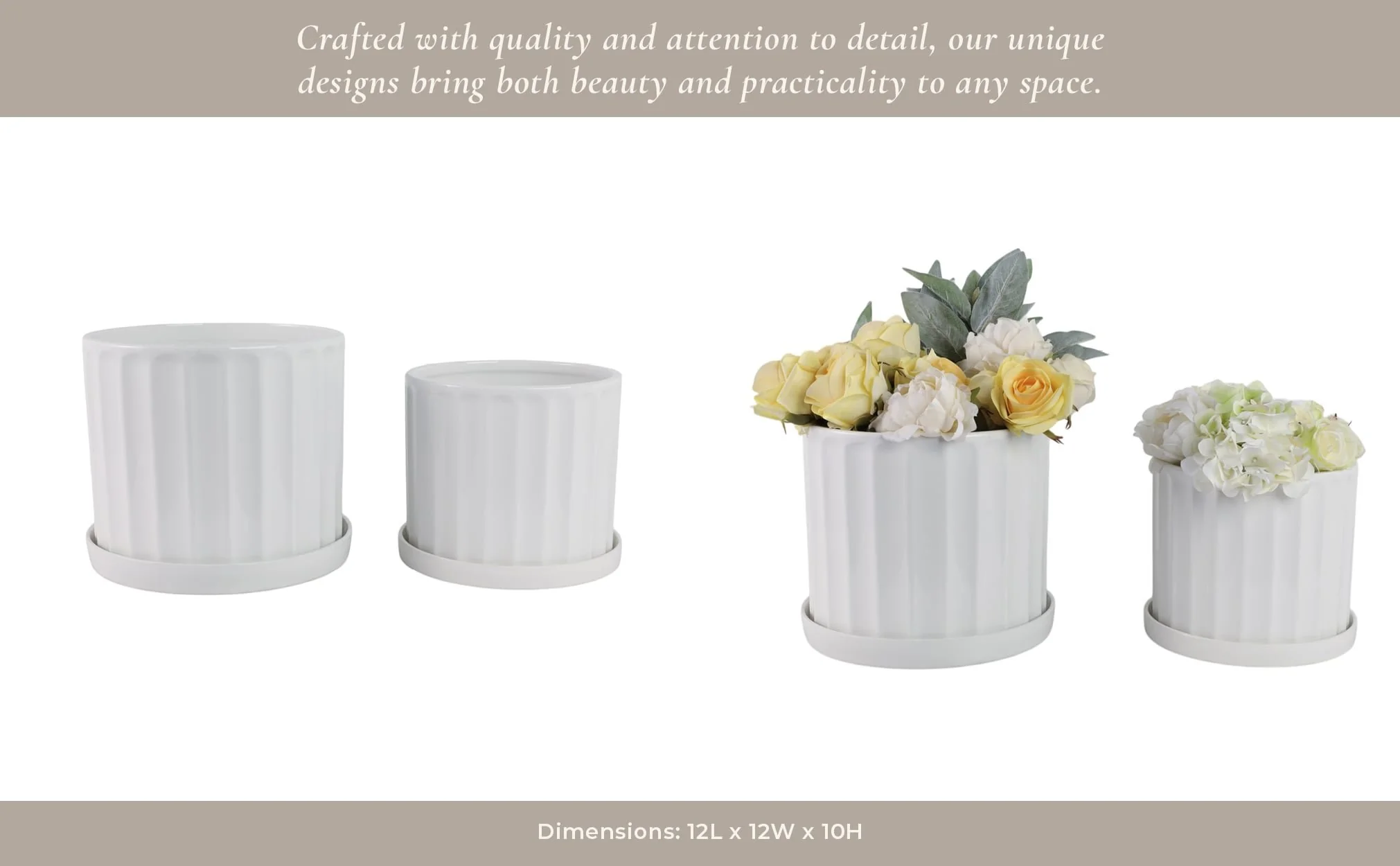 S/2 10/12" Ribbed Planter, White - Image 13