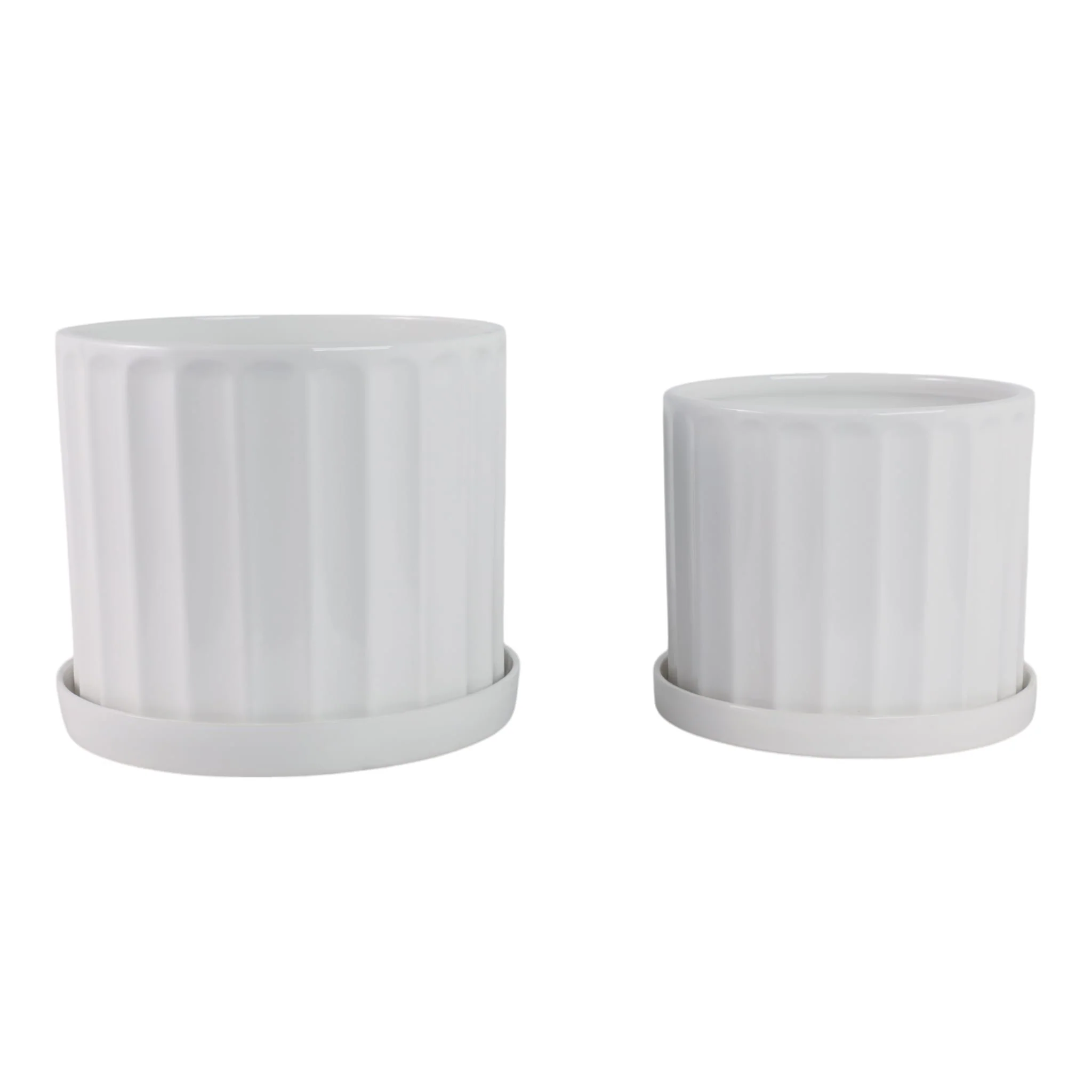 S/2 10/12" Ribbed Planter, White - Image 3