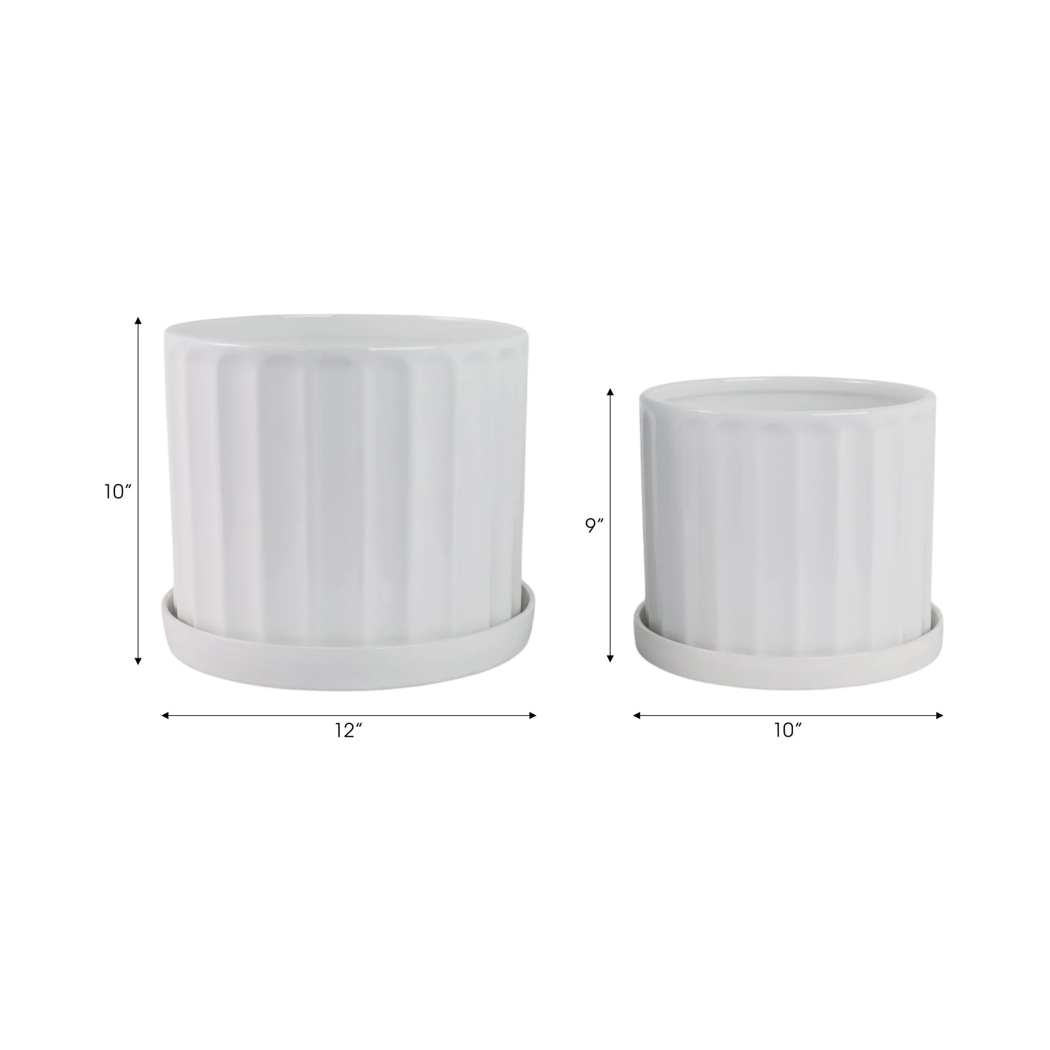 S/2 10/12" Ribbed Planter, White - Image 8