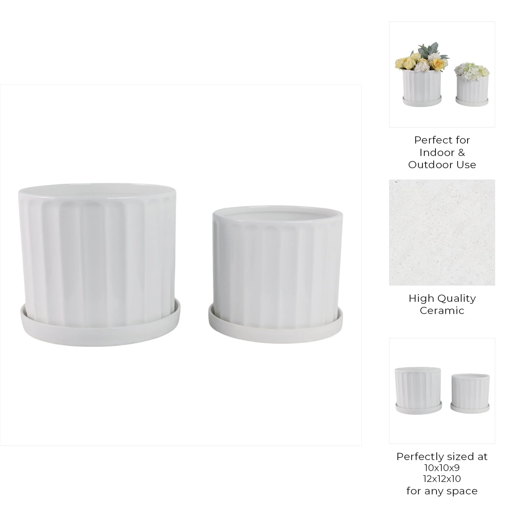S/2 10/12" Ribbed Planter, White - Image 9
