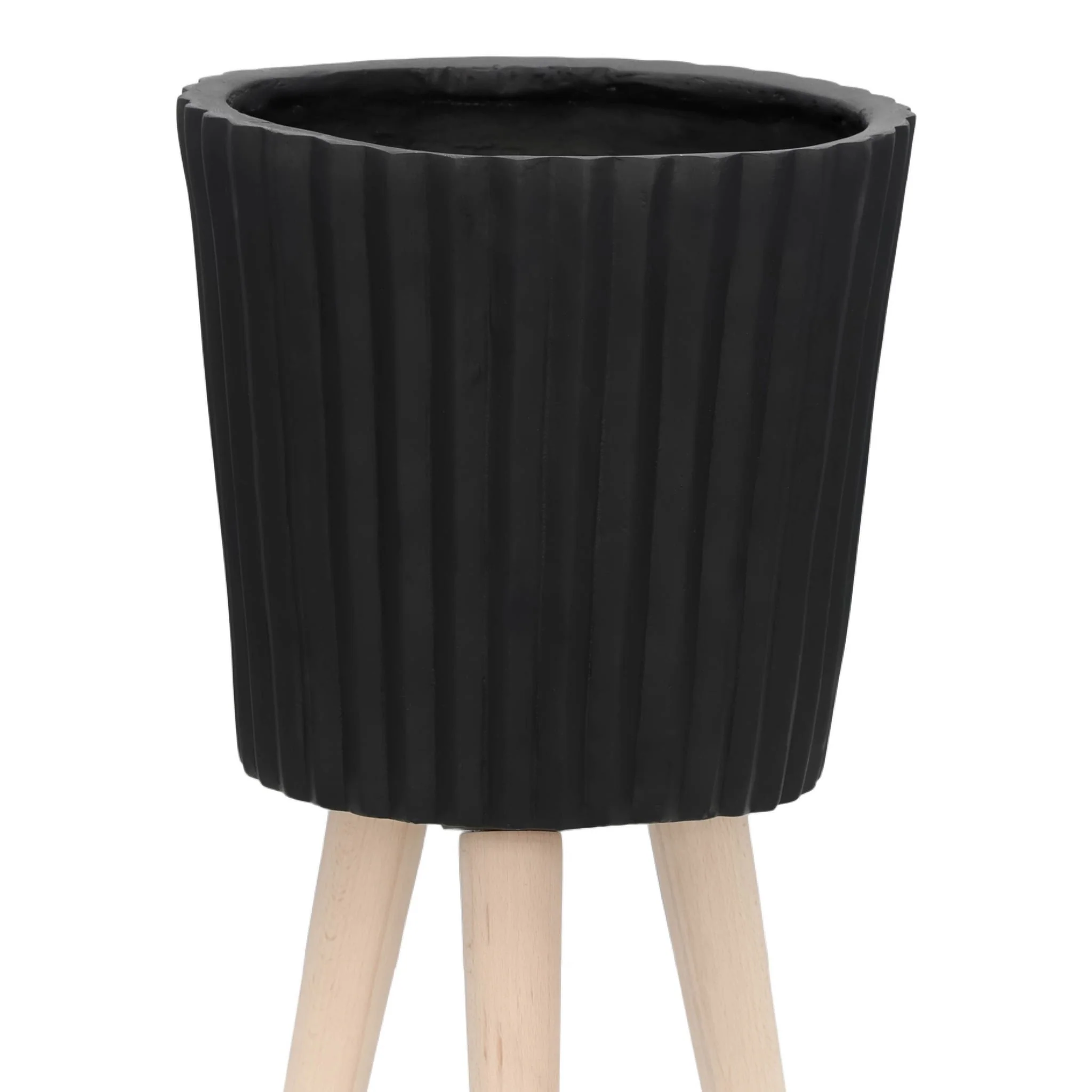 S/2 10/12" Ridged Planter W/ Wood Legs, Black (kd) - Image 6