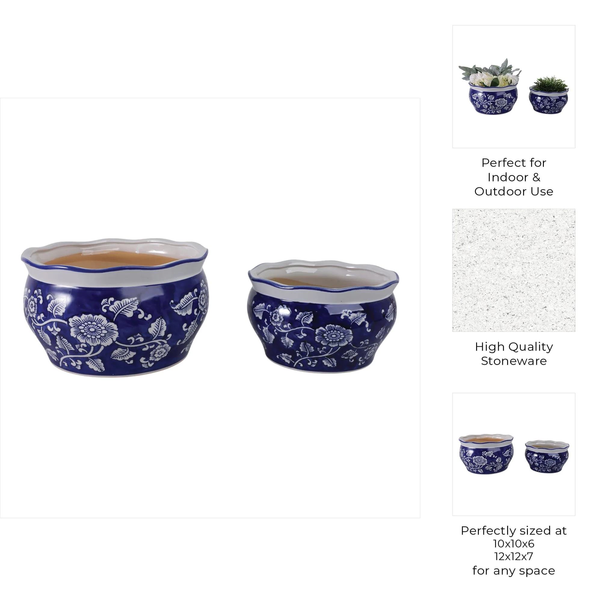 S/2 10/12" Round Chinoisere Planters, Blue/wht - Image 10