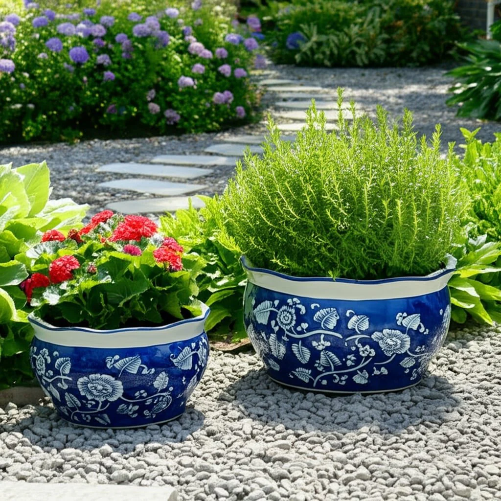 S/2 10/12" Round Chinoisere Planters, Blue/wht - Image 11