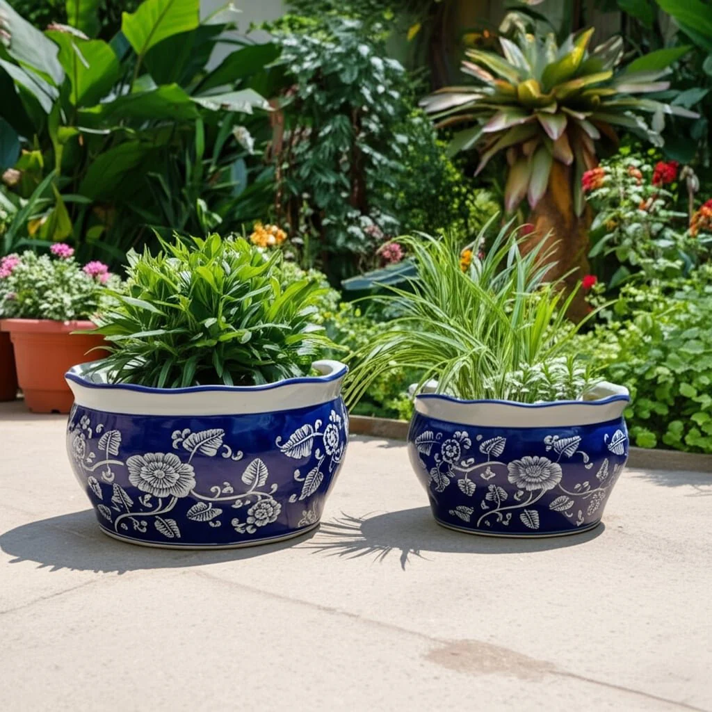 S/2 10/12" Round Chinoisere Planters, Blue/wht - Image 12