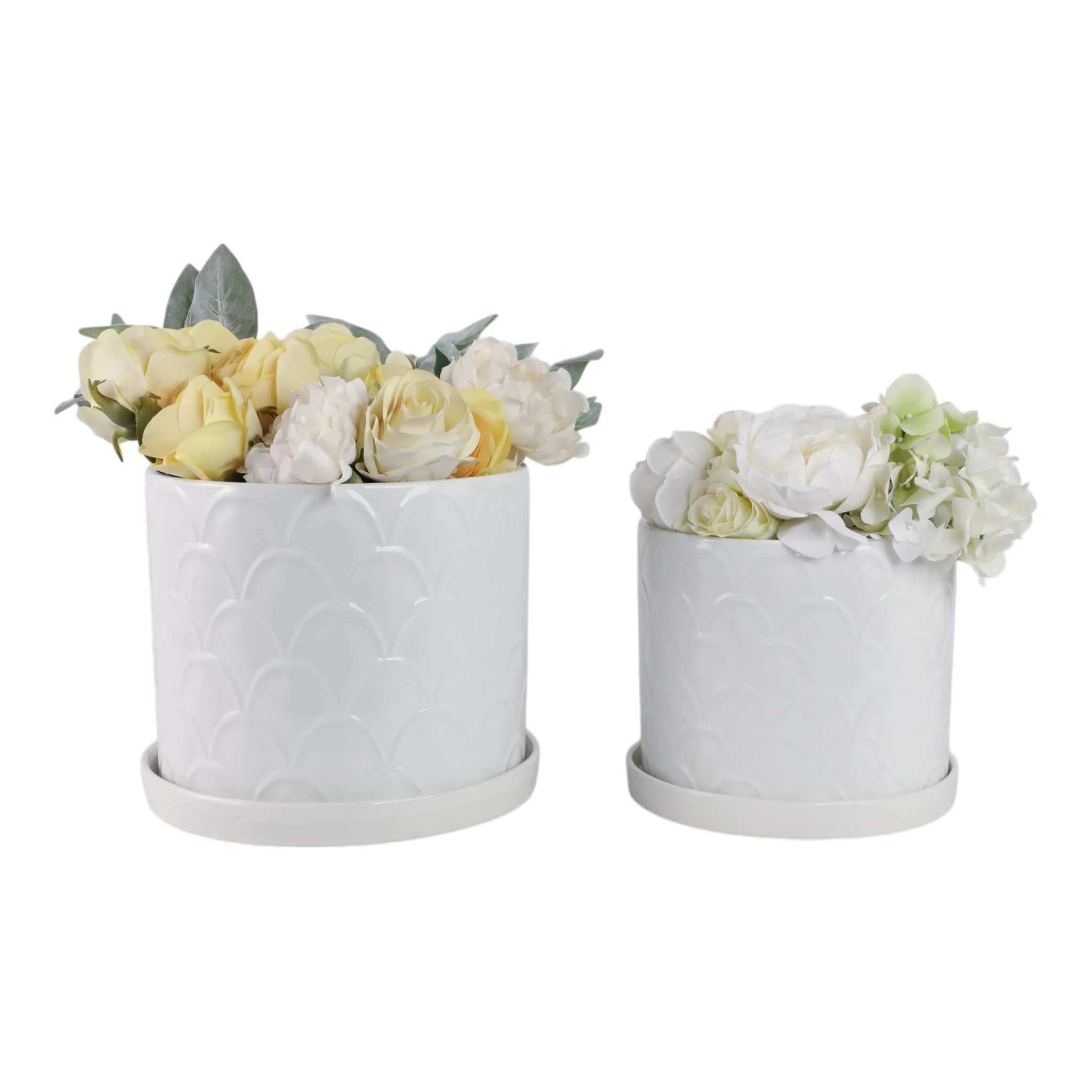 S/2 10/12" Scallop Planter, White - Image 2