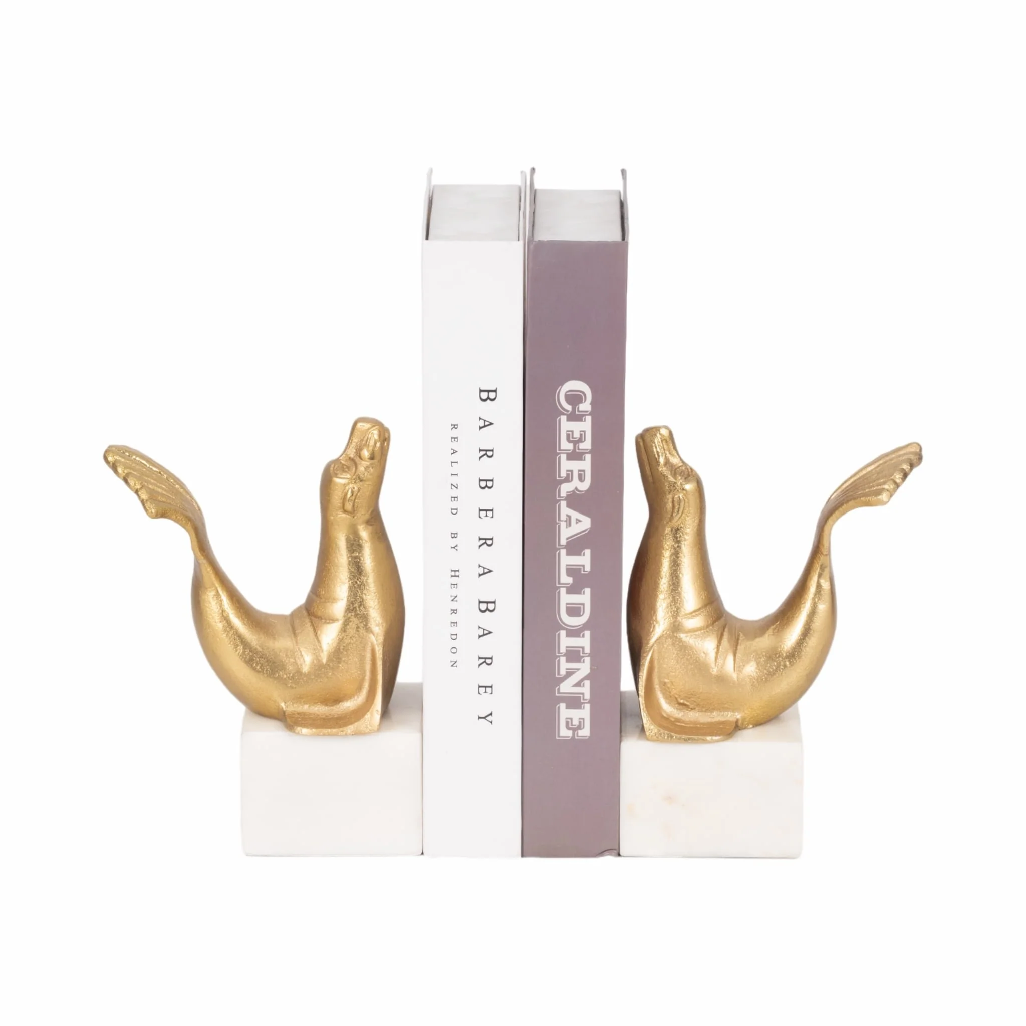 S/2 10" Sea Lion Bookends, Gold - Image 2