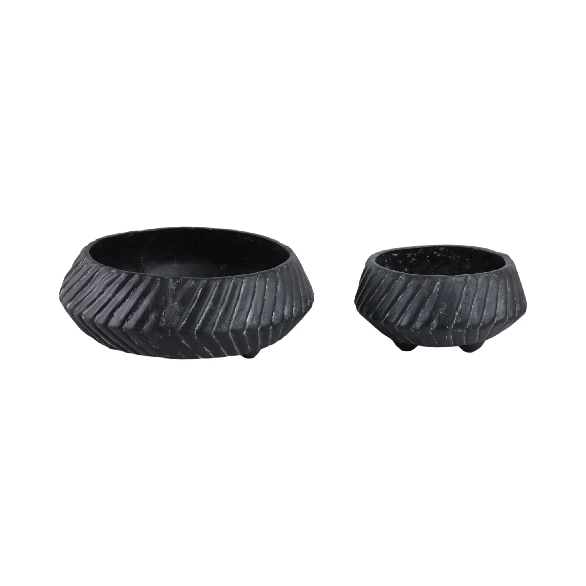 S/2 11/15" Tapered Ecomix Bowls With Lines, Black - Image 3