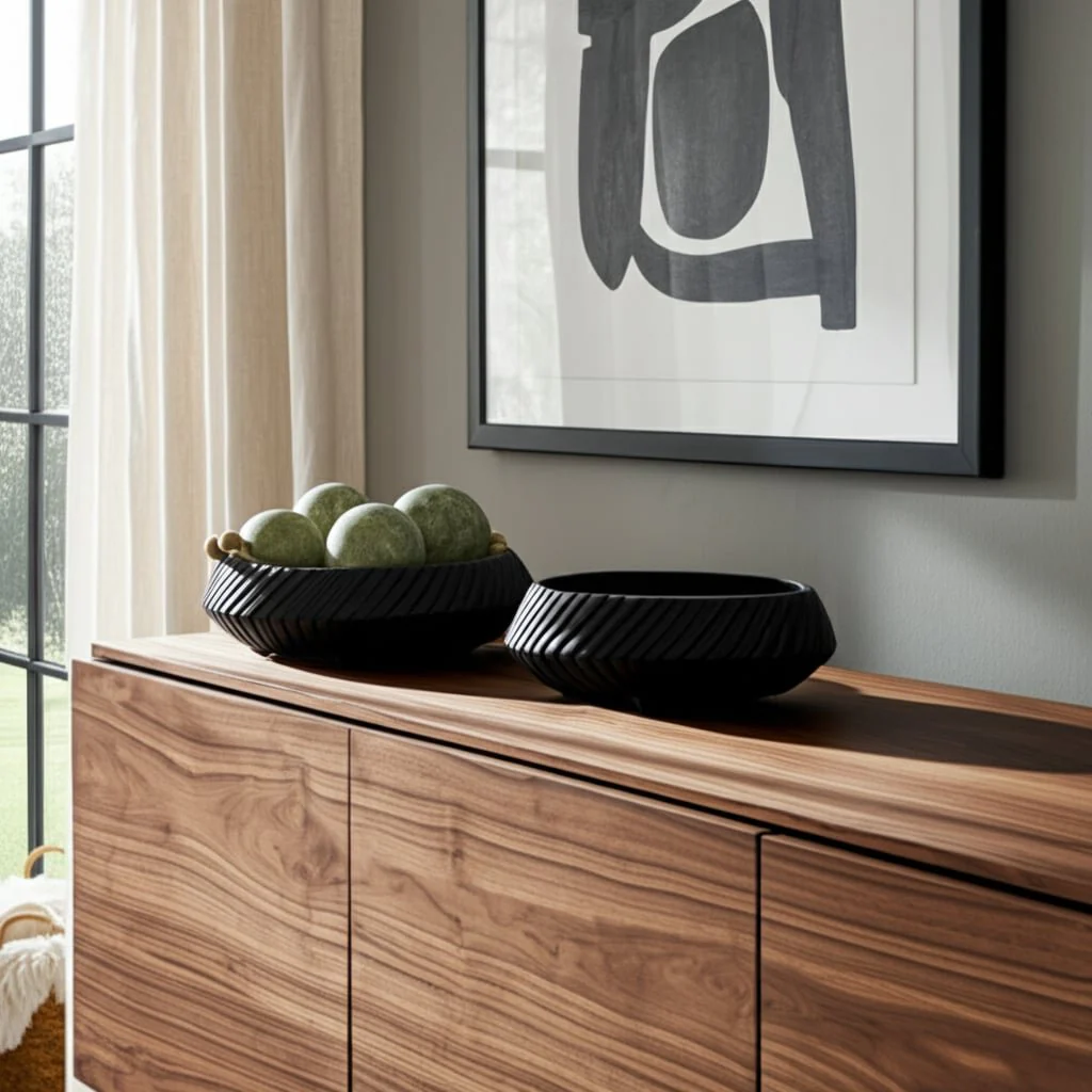 S/2 11/15" Tapered Ecomix Bowls With Lines, Black - Image 9